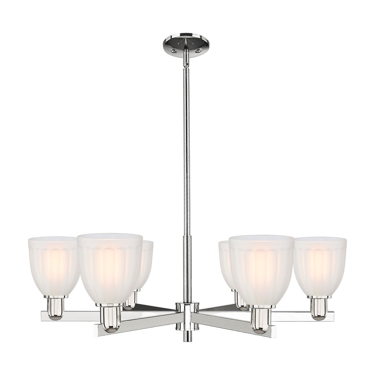 Innovations Brookfield 36in 6-Light Chandelier | Industrial Polished Nickel and White Frosted Glass | Dining Room & Living Room | Model 716-6CR-PN-G441