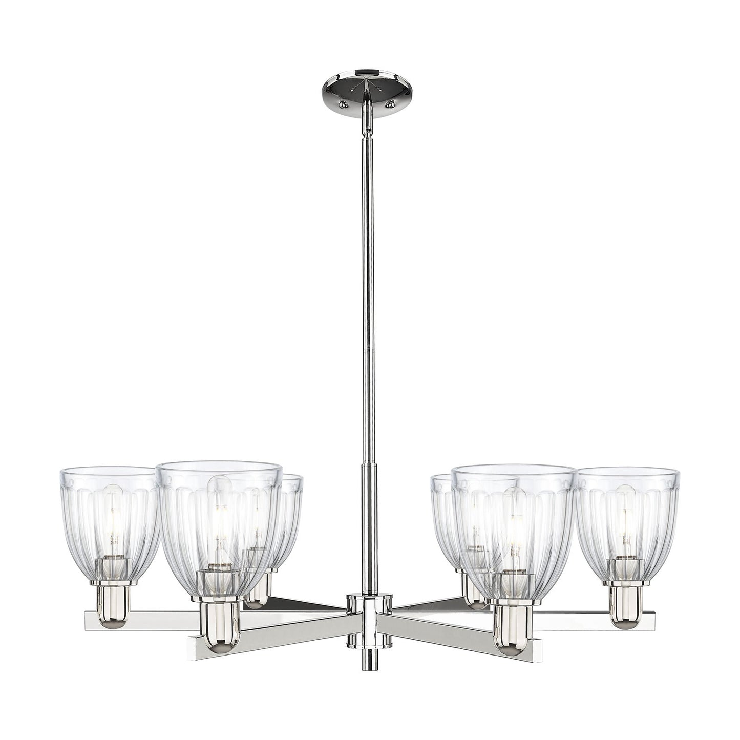Innovations Brookfield 36in 6-Light Chandelier | Industrial Polished Nickel and Clear Ribbed Glass | Dining Room & Living Room | Model 716-6CR-PN-G442