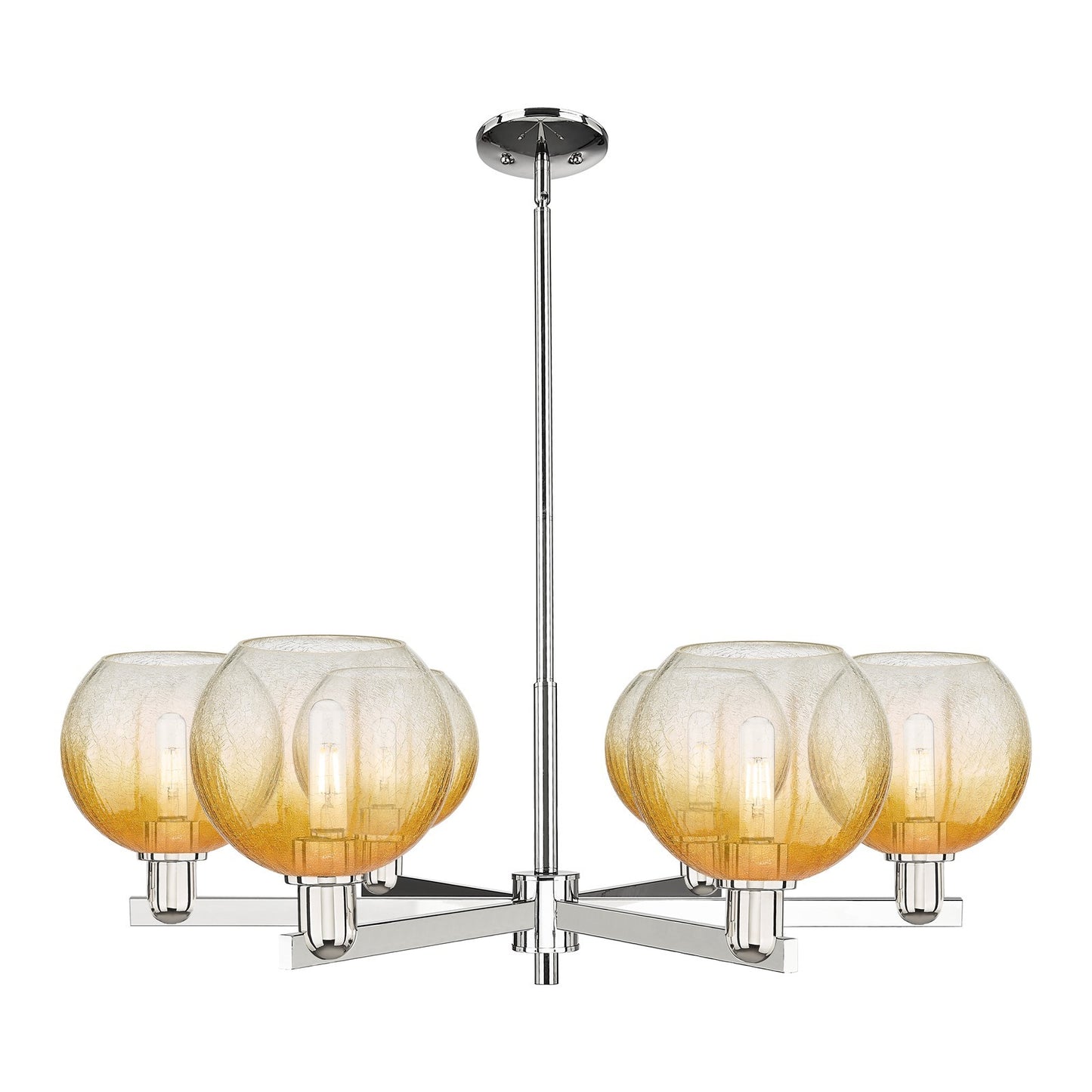 Innovations Brookhaven Globe 38in 6-Light Chandelier | Industrial Polished Nickel and Amber Glass | Dining Room & Living Room | Model 716-6CR-PN-G483-8AM