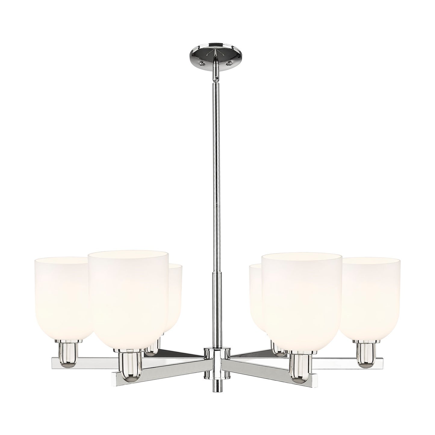 Innovations Bella 35in 6-Light Chandelier | Industrial Polished Nickel and White Glass | Dining Room & Living Room | Model 716-6CR-PN-G558-6GWH