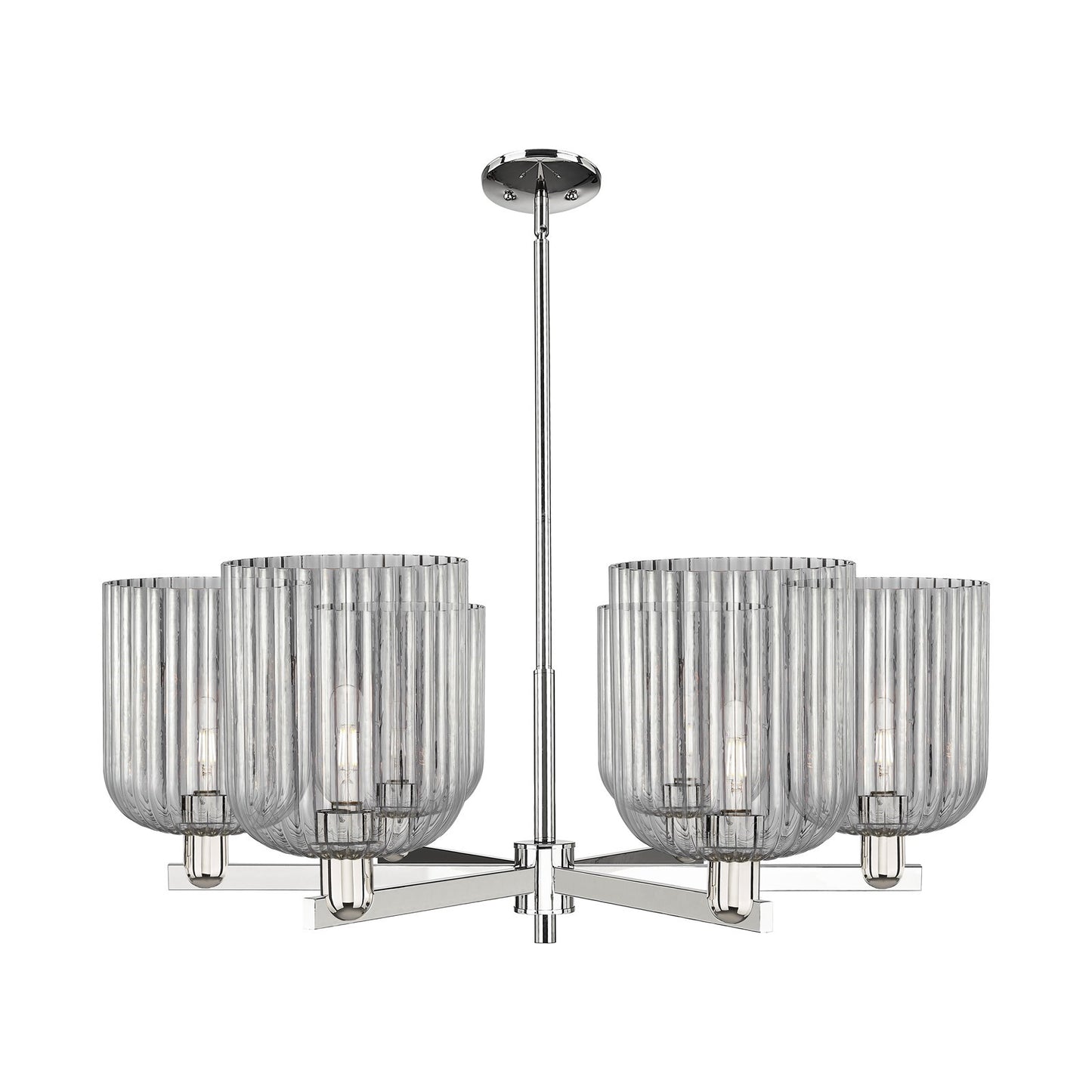Innovations Bridal Veil 38in 6-Light Chandelier | Industrial Polished Nickel and Light Smoke Ribbed Glass | Dining Room & | Model 716-6CR-PN-G559-8SM