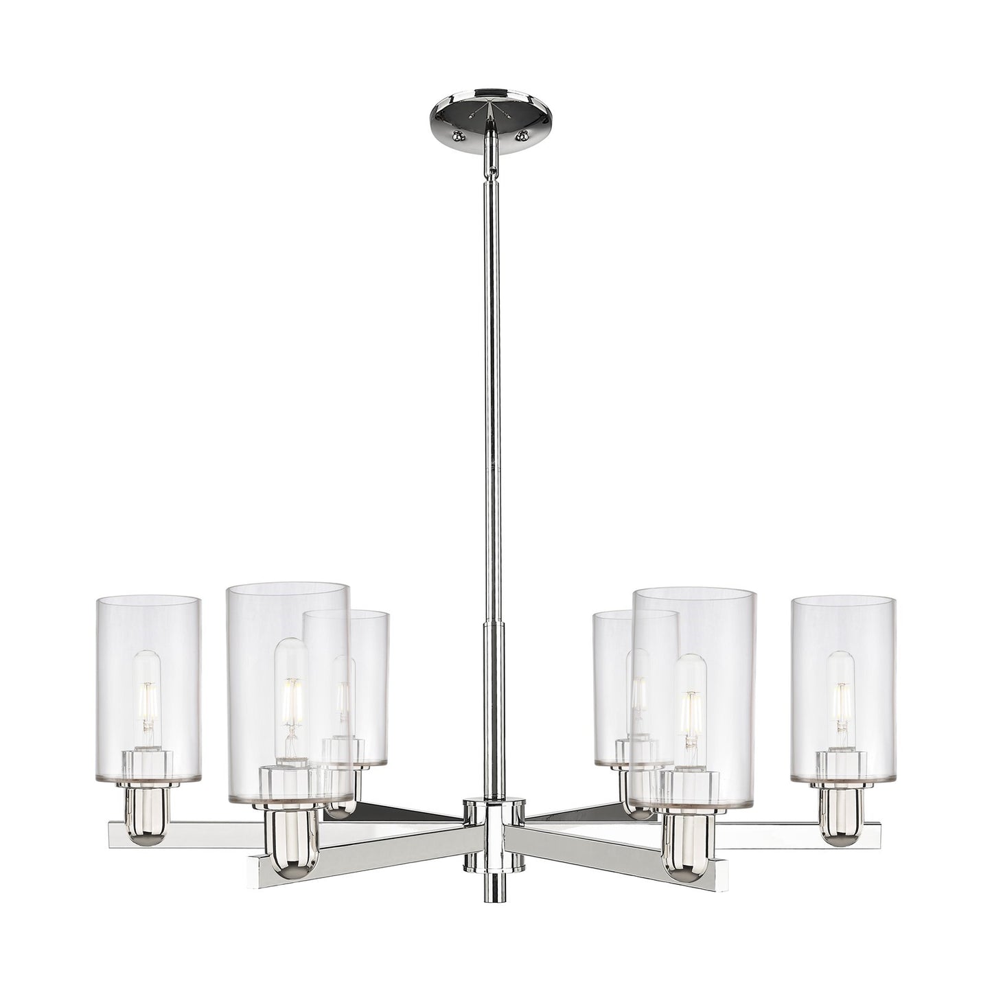 Innovations Clymer 34in 6-Light Chandelier | Industrial Polished Nickel and Clear Glass | Dining Room & Living Room | Model 716-6CR-PN-G802