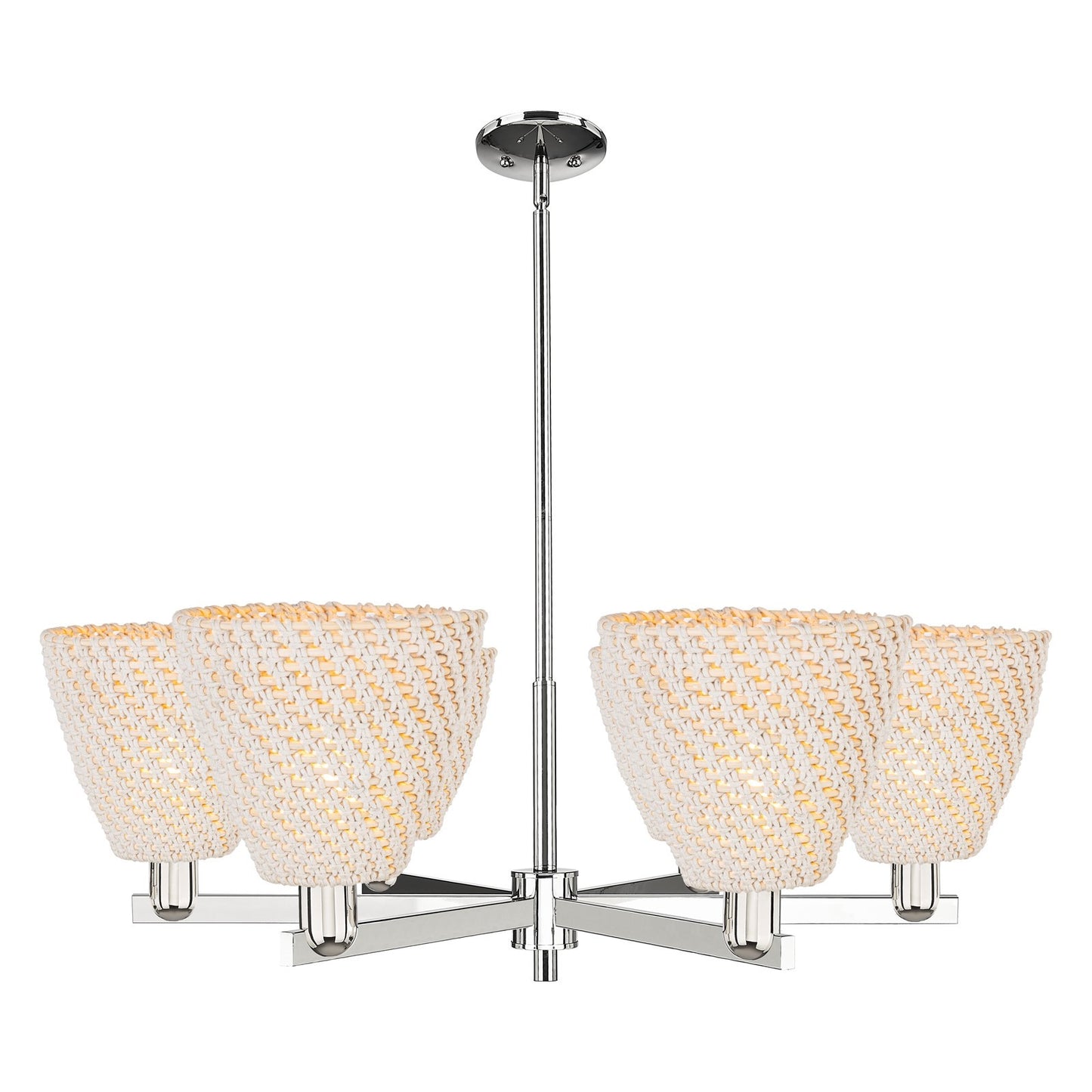 Innovations Bristol Natural 39in 6-Light Chandelier | Industrial Polished Nickel and Natural Fiber Dome Shade | Dining Room & | Model 716-6CR-PN-NBD-9-NAT