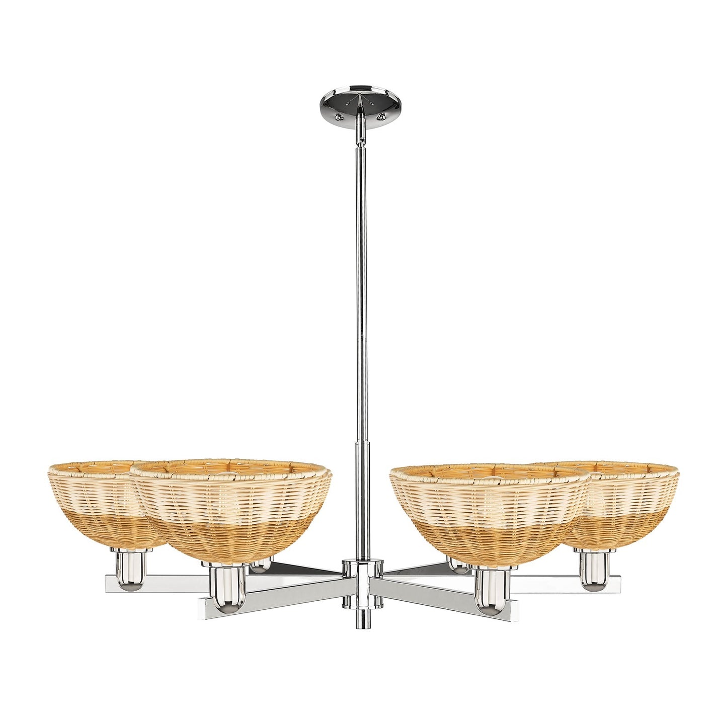 Innovations Bristol Natural II 39in 6-Light Chandelier | Industrial Polished Nickel and Natural Fiber Shade | Dining Room & | Model 716-6CR-PN-NBD2-9-NAT