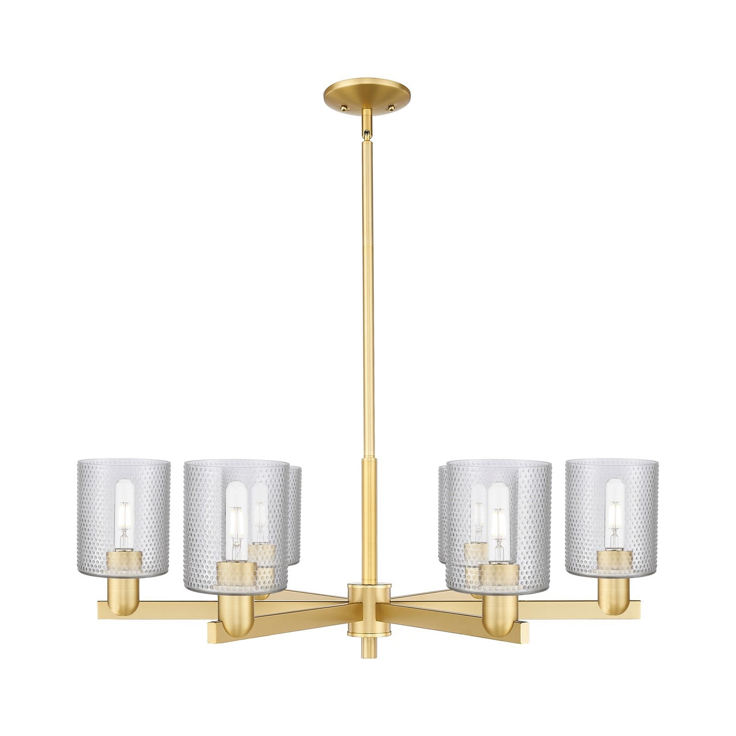 Innovations Cobbleskill 35in 6-Light Chandelier | Industrial Satin Gold and Clear Glass | Dining Room & Living Room | Model 716-6CR-SG-G112