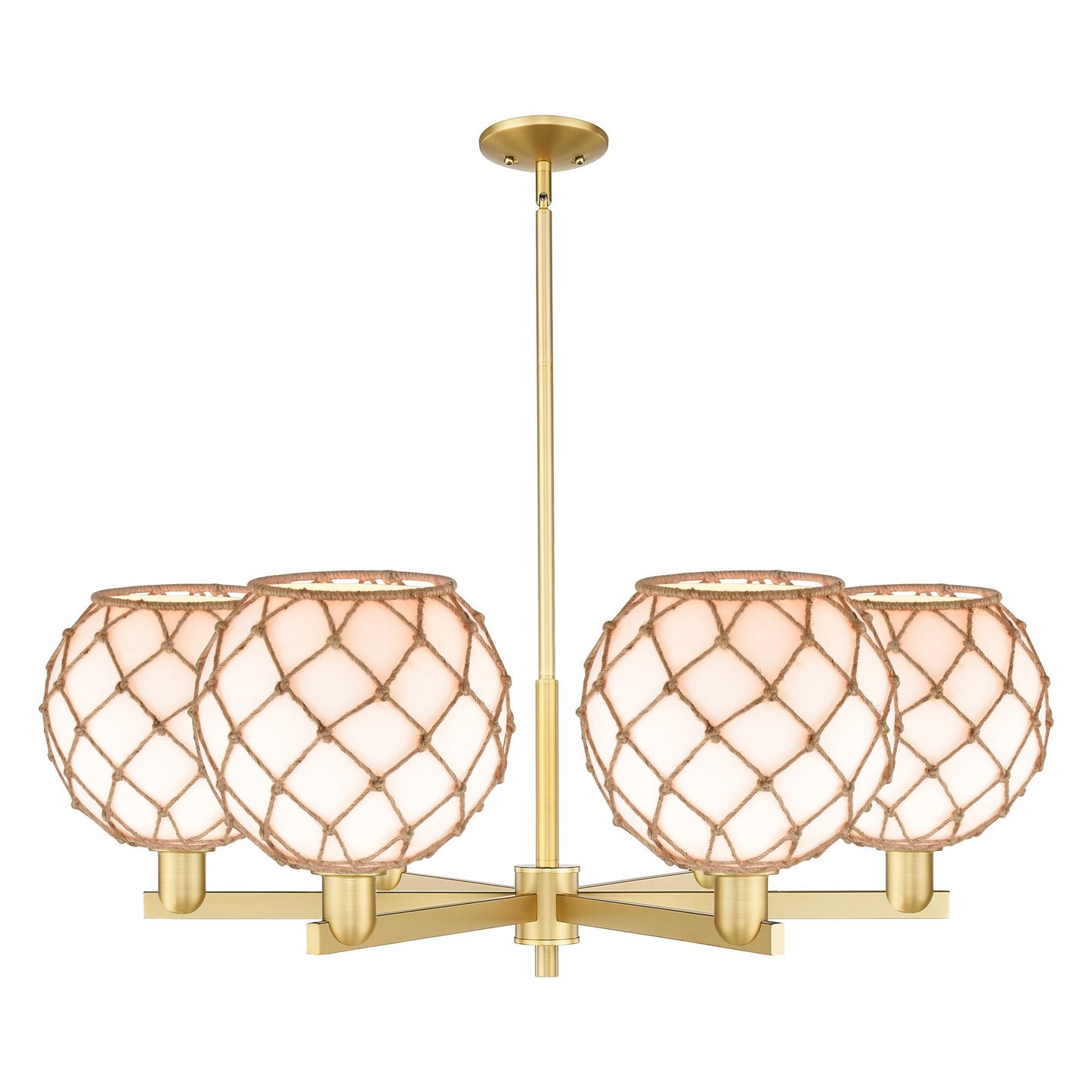 Innovations Farmhouse Rope 40in 6-Light Chandelier | Industrial Satin Gold Steel and Matte White Glass with Rope | Kitchen | Model 716-6CR-SG-G121-10RB