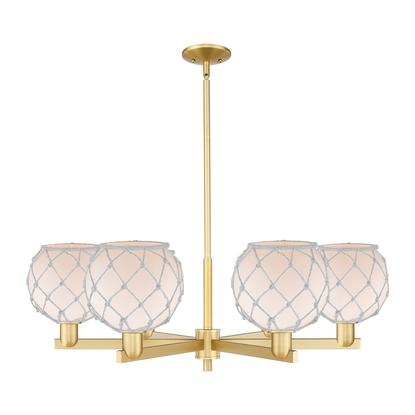 Innovations Farmhouse Rope 38in 6-Light Chandelier | Industrial Satin Gold Steel and White Frosted Glass Rope Shade | Dining | Model 716-6CR-SG-G121-8RW