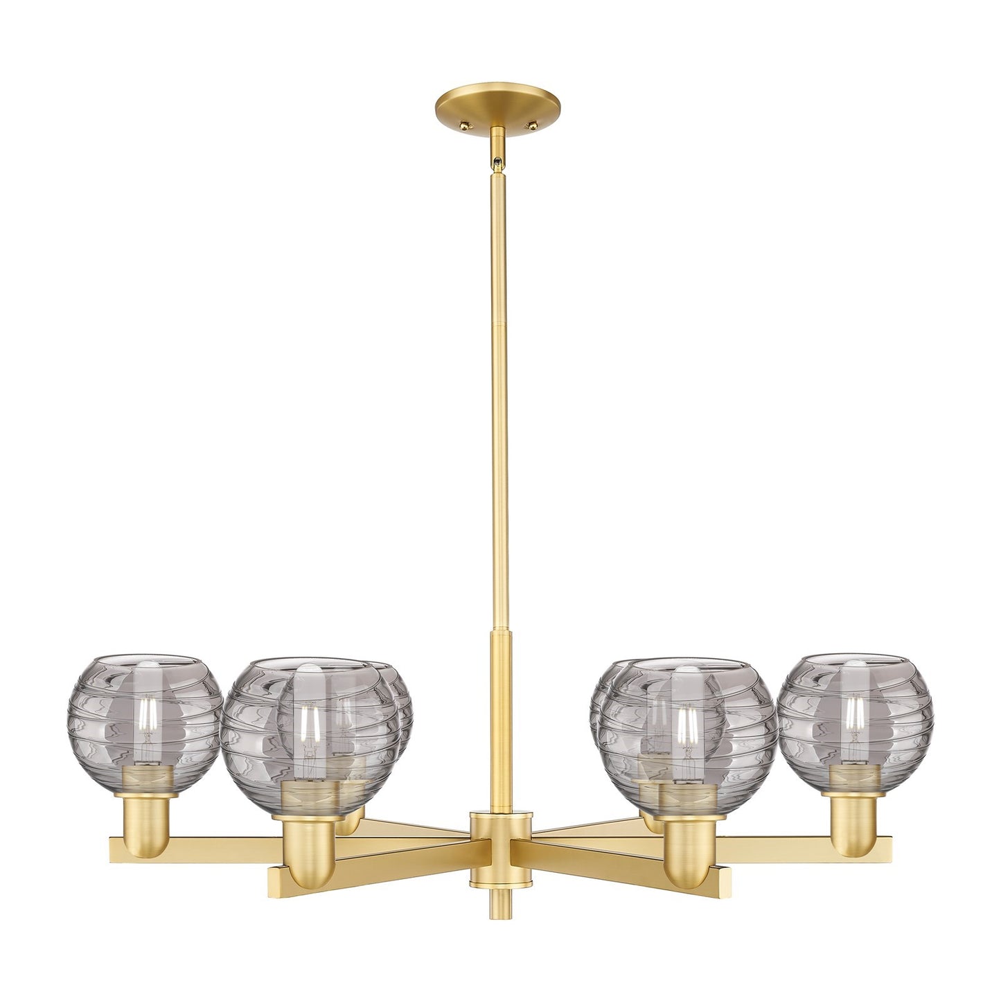Innovations Athens Deco Swirl 36in 6-Light Chandelier | Industrial Satin Gold Steel and Light Smoke Glass | Damp-Rated Dining | Model 716-6CR-SG-G1213-6SM