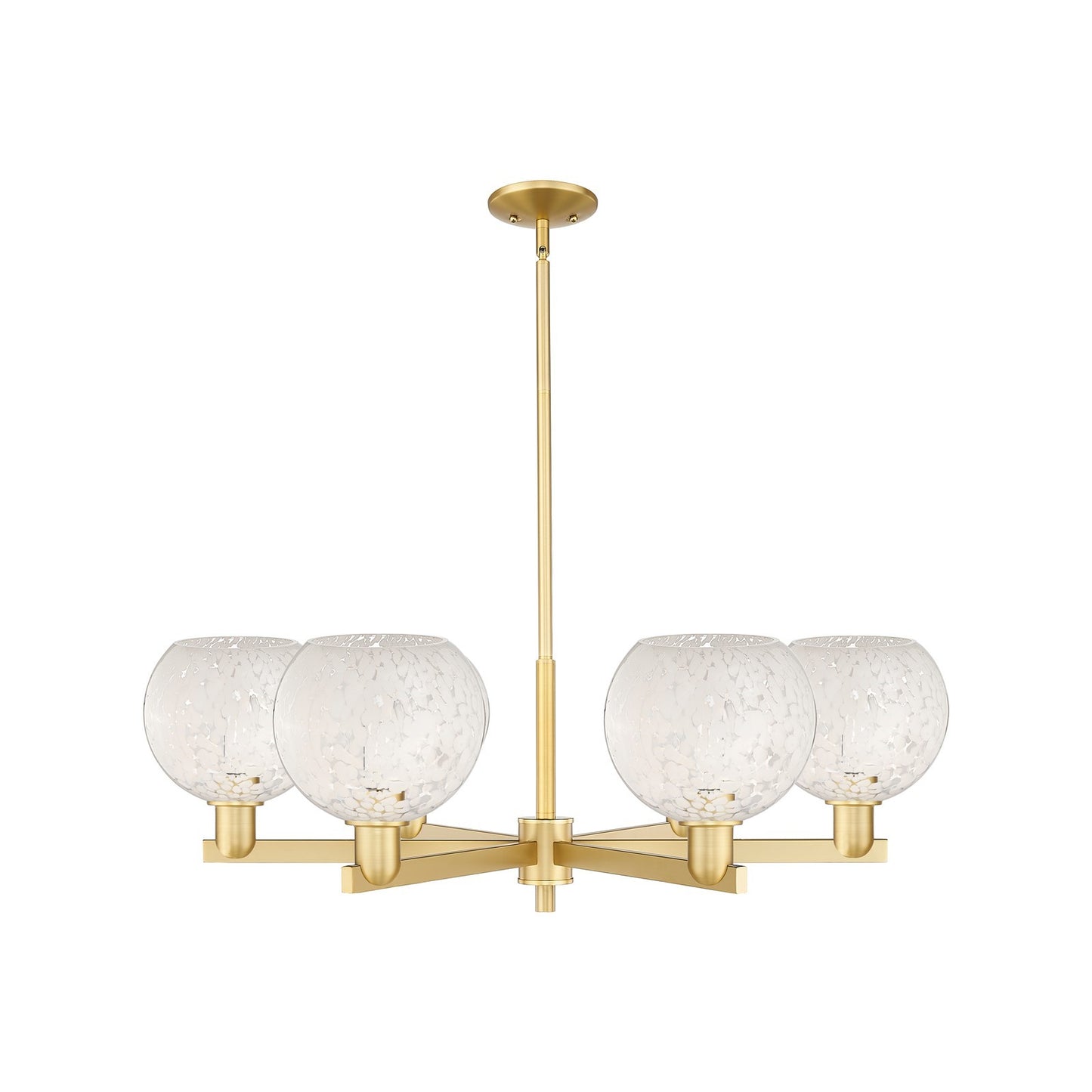 Innovations Lighting White Mouchette 38in 6-Light Chandelier | Industrial Satin Gold Steel and Cast Brass with White | Model 716-6CR-SG-G1216-8WM