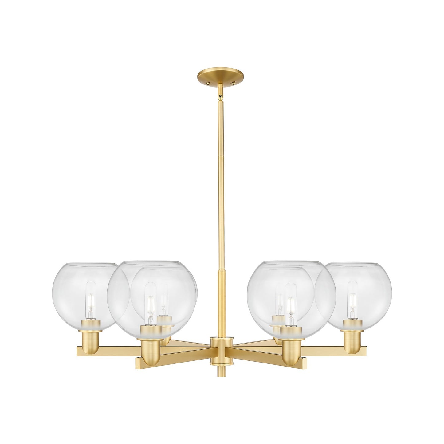 Innovations Athens 38in 6-Light Chandelier | Industrial Satin Gold Steel and Clear Glass | Dining Room & Living Room | Model 716-6CR-SG-G122-8