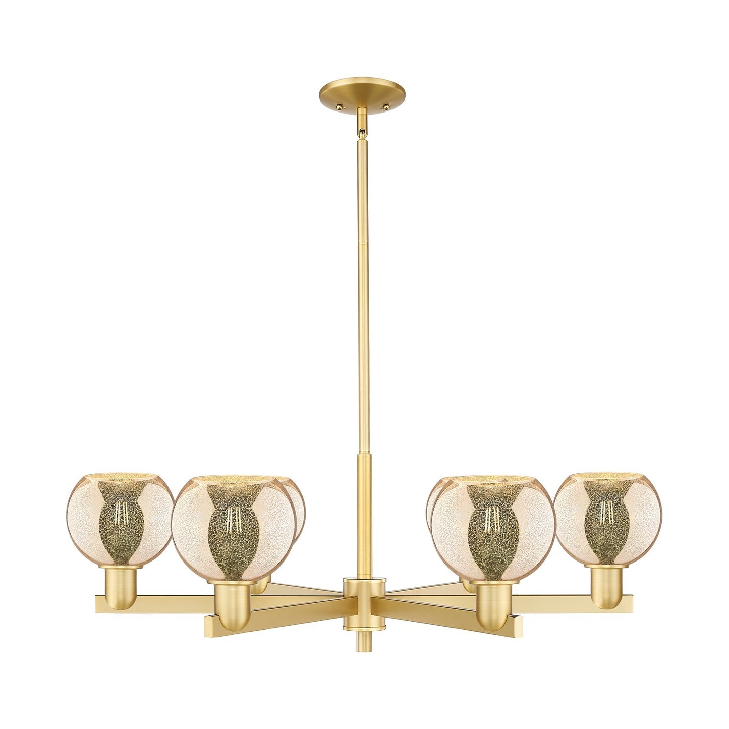 Innovations Athens 36in 6-Light Chandelier | Industrial Satin Gold and Mercury Glass | Dining Room & Living Room | Model 716-6CR-SG-G128-6