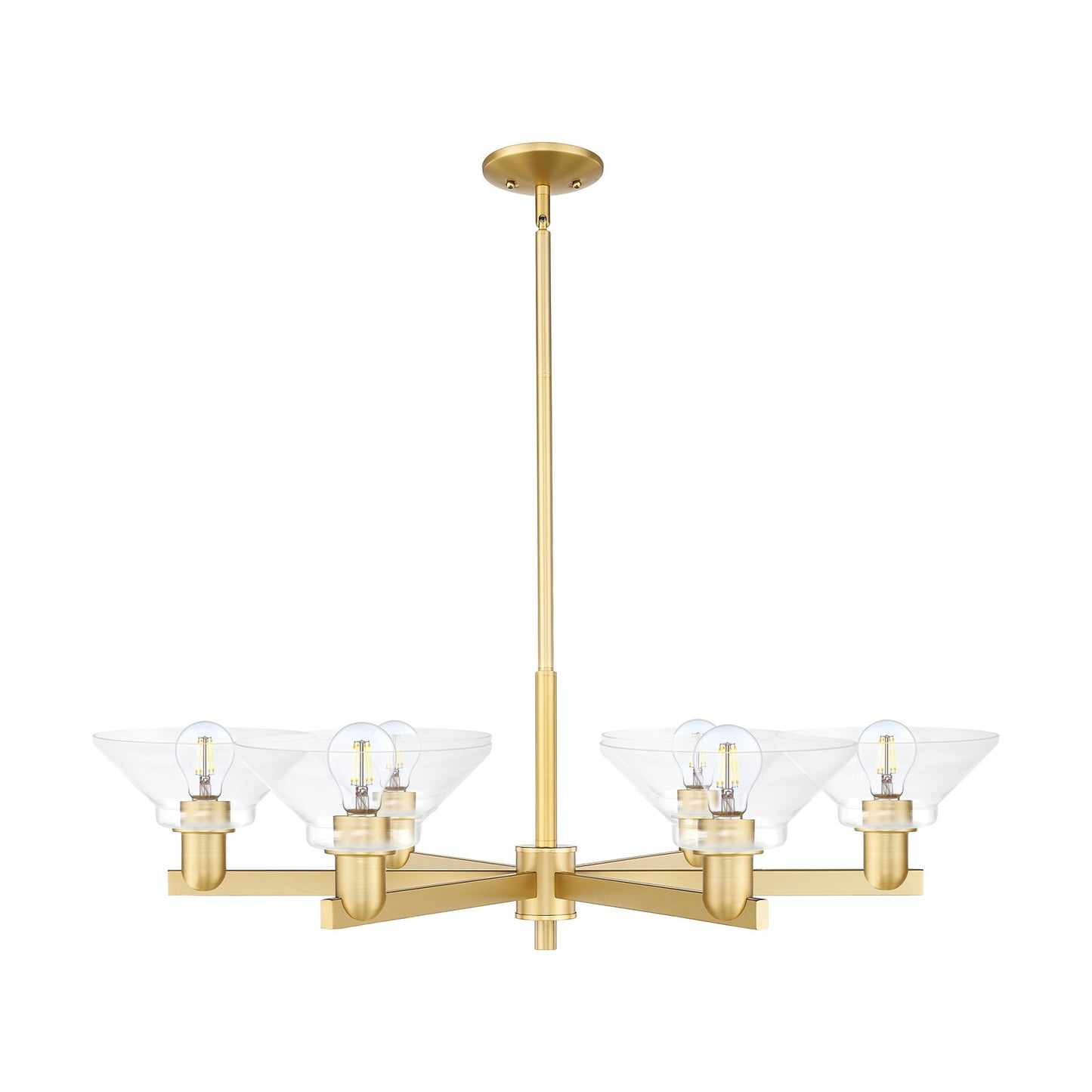 Innovations Orwell 38in 6-Light Chandelier | Industrial Satin Gold Steel and Clear Glass | Dining Room & Living Room | Model 716-6CR-SG-G132