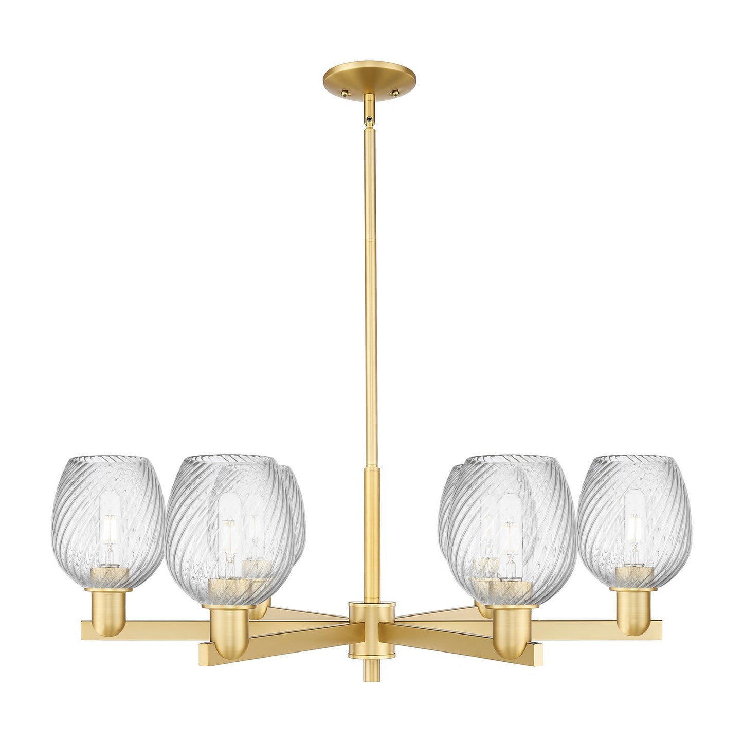 Innovations Salina 36in 6-Light Chandelier | Industrial Satin Gold Steel and Clear Spiral Fluted Glass | Dining Room & Living Room | Model 716-6CR-SG-G292