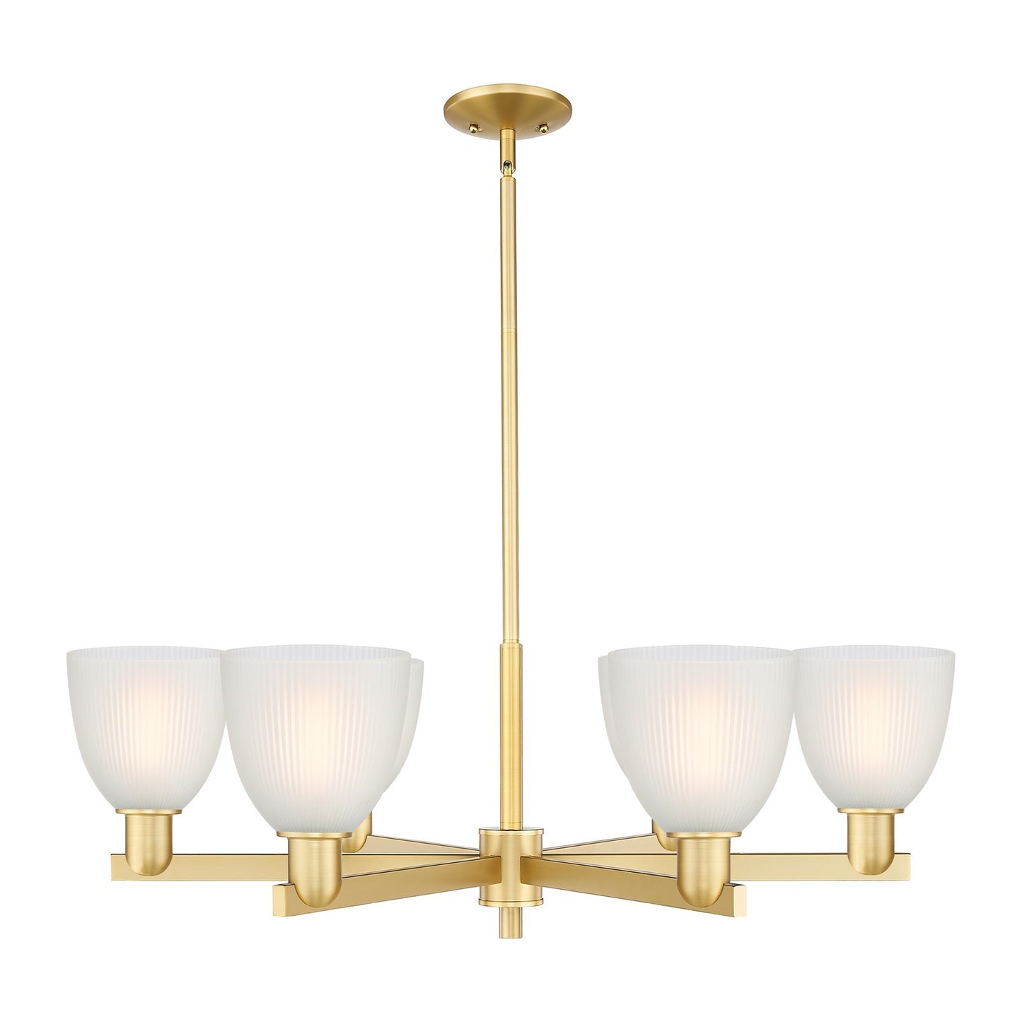 Innovations Castile 36in 6-Light Chandelier | Industrial Satin Gold and White Glass | Kitchen Island & Dining Room | Model 716-6CR-SG-G381