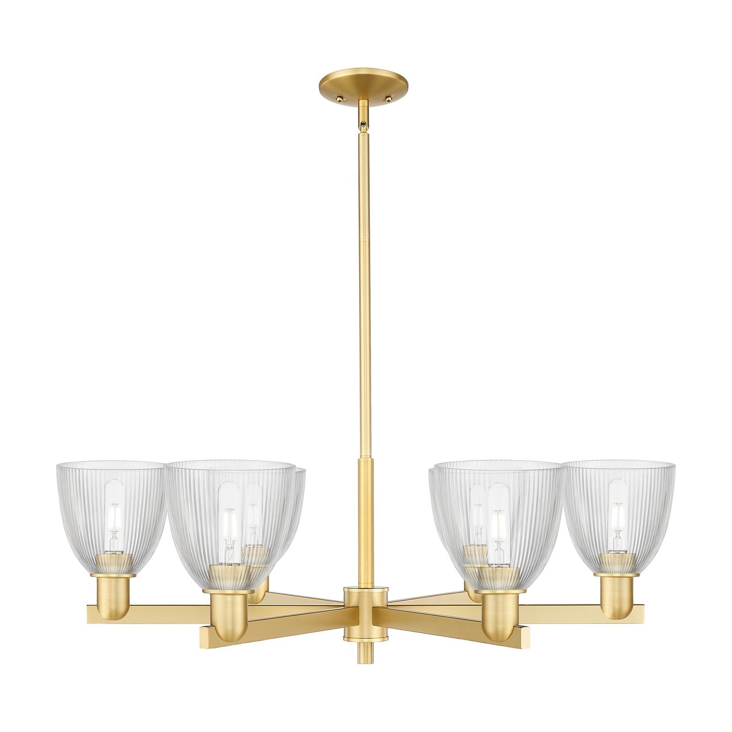 Innovations Castile 36in 6-Light Chandelier | Industrial Satin Gold Steel and Clear Glass | Dining Room & Living Room | Model 716-6CR-SG-G382
