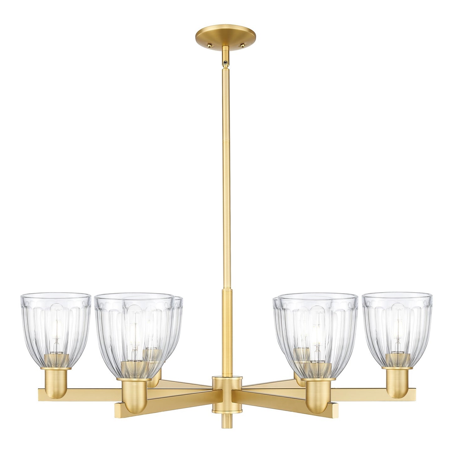 Innovations Brookfield 36in 6-Light Chandelier | Industrial Satin Gold Steel and Clear Ribbed Glass | Dining Room & Living Room | Model 716-6CR-SG-G442