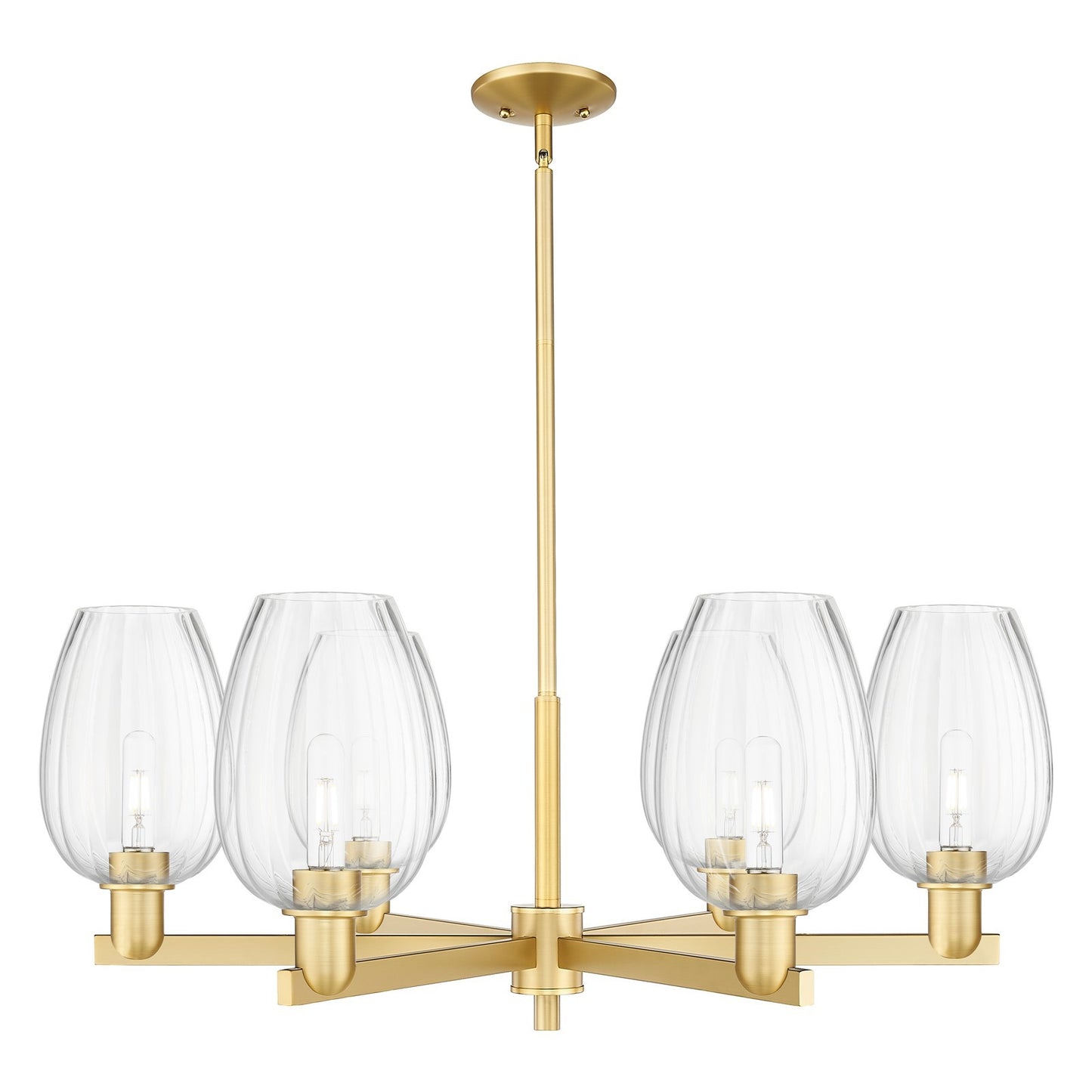 Innovations Preston Flute 36in 6-Light Chandelier | Industrial Satin Gold Steel and Clear Glass | Dining Room & Living Room | Model 716-6CR-SG-G457-6CL