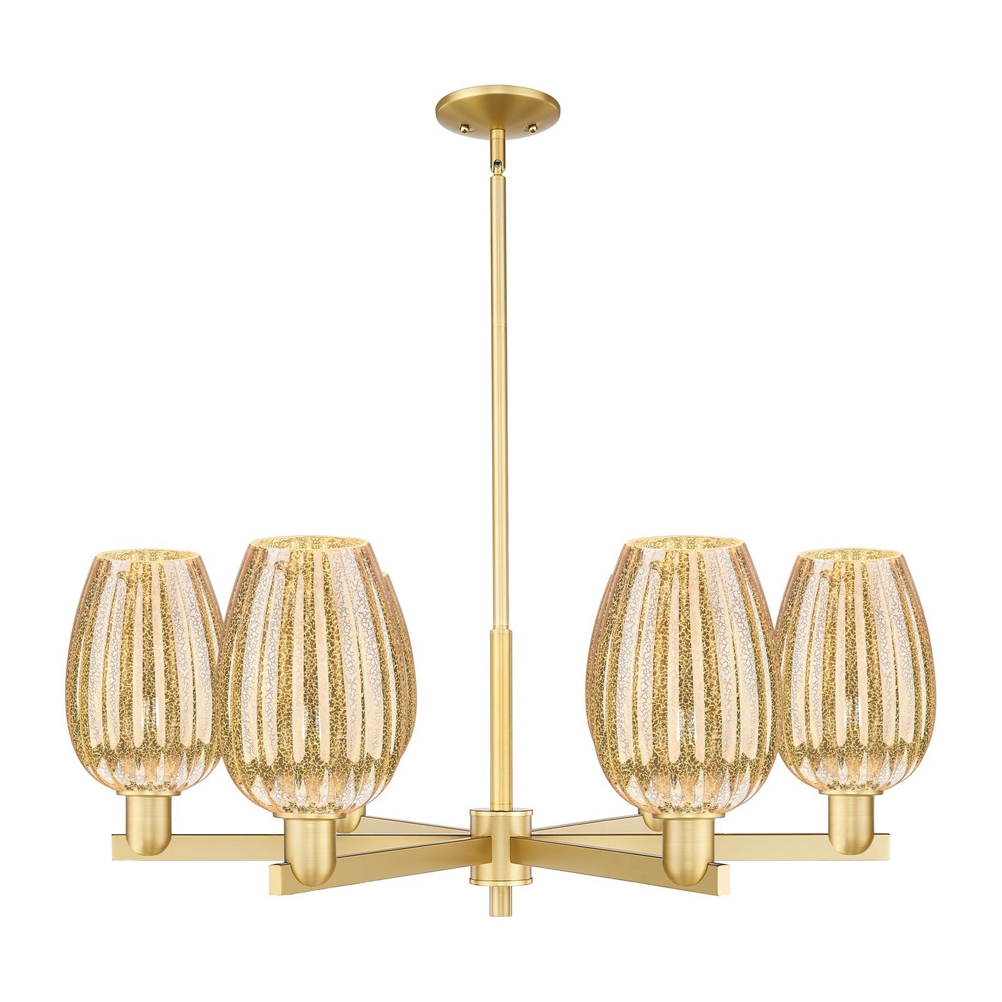 Innovations Preston Flute 36in 6-Light Chandelier | Industrial Satin Gold Steel and Mercury Glass | Dining Room & Living Room | Model 716-6CR-SG-G457-6ME
