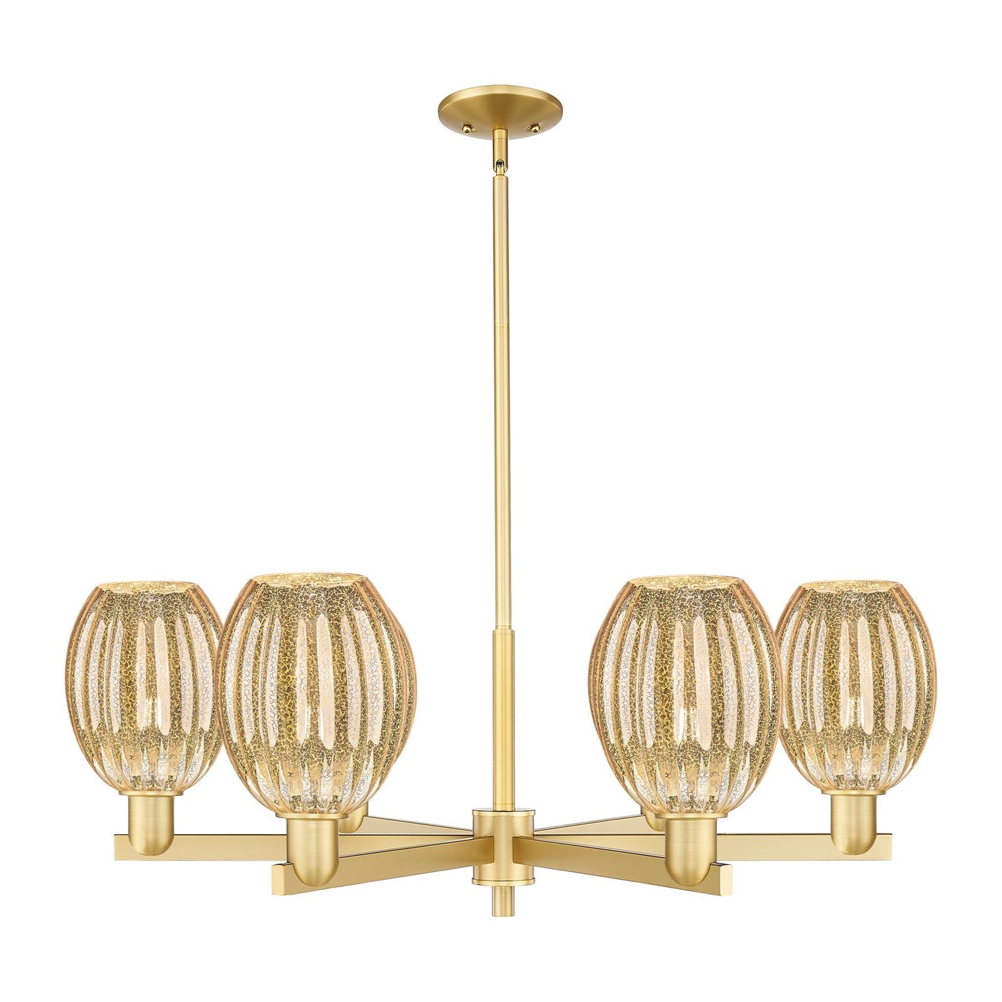 Innovations Preston Bulb 36in 6-Light Chandelier | Industrial Satin Gold Steel and Mercury Glass | Dining Room & Living Room | Model 716-6CR-SG-G459-6ME