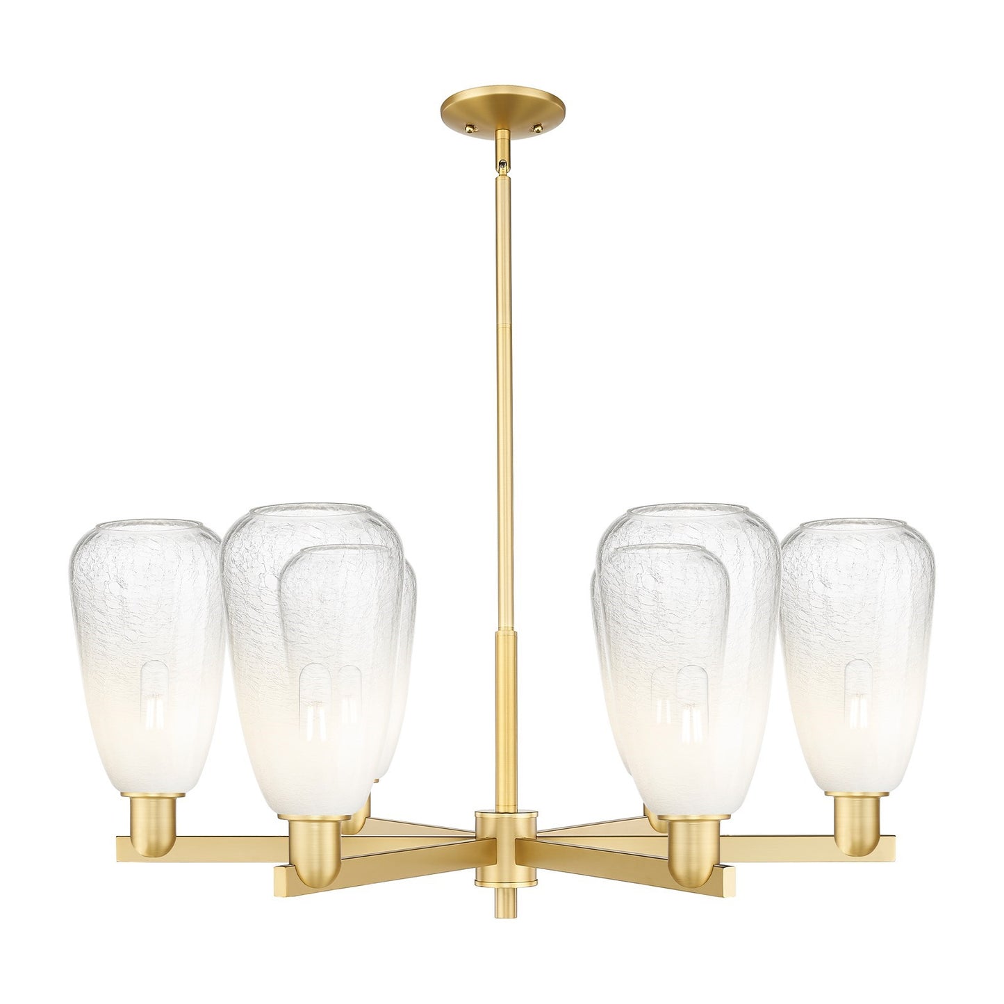 Innovations Brookhaven Almond 36in 6-Light Chandelier | Industrial Satin Gold Steel and Opal Glass | Damp Rated Dining Room & | Model 716-6CR-SG-G480-6OP