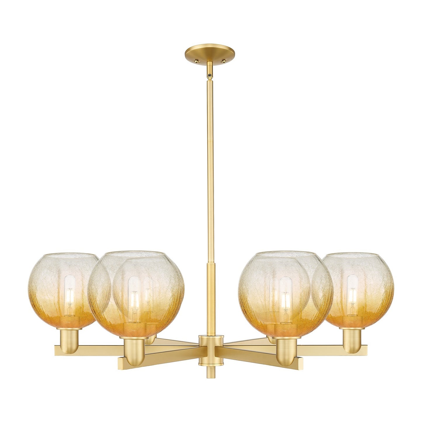 Innovations Brookhaven Globe 38in 6-Light Chandelier | Industrial Satin Gold Steel and Amber Glass | Dining Room & Living Room | Model 716-6CR-SG-G483-8AM