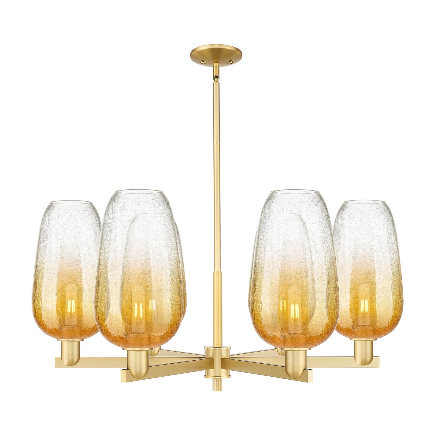 Innovations Brookhaven Flute 36.75in 6-Light Chandelier | Industrial Satin Gold Steel and Amber Glass | Dining Room & Living | Model 716-6CR-SG-G484-7AM