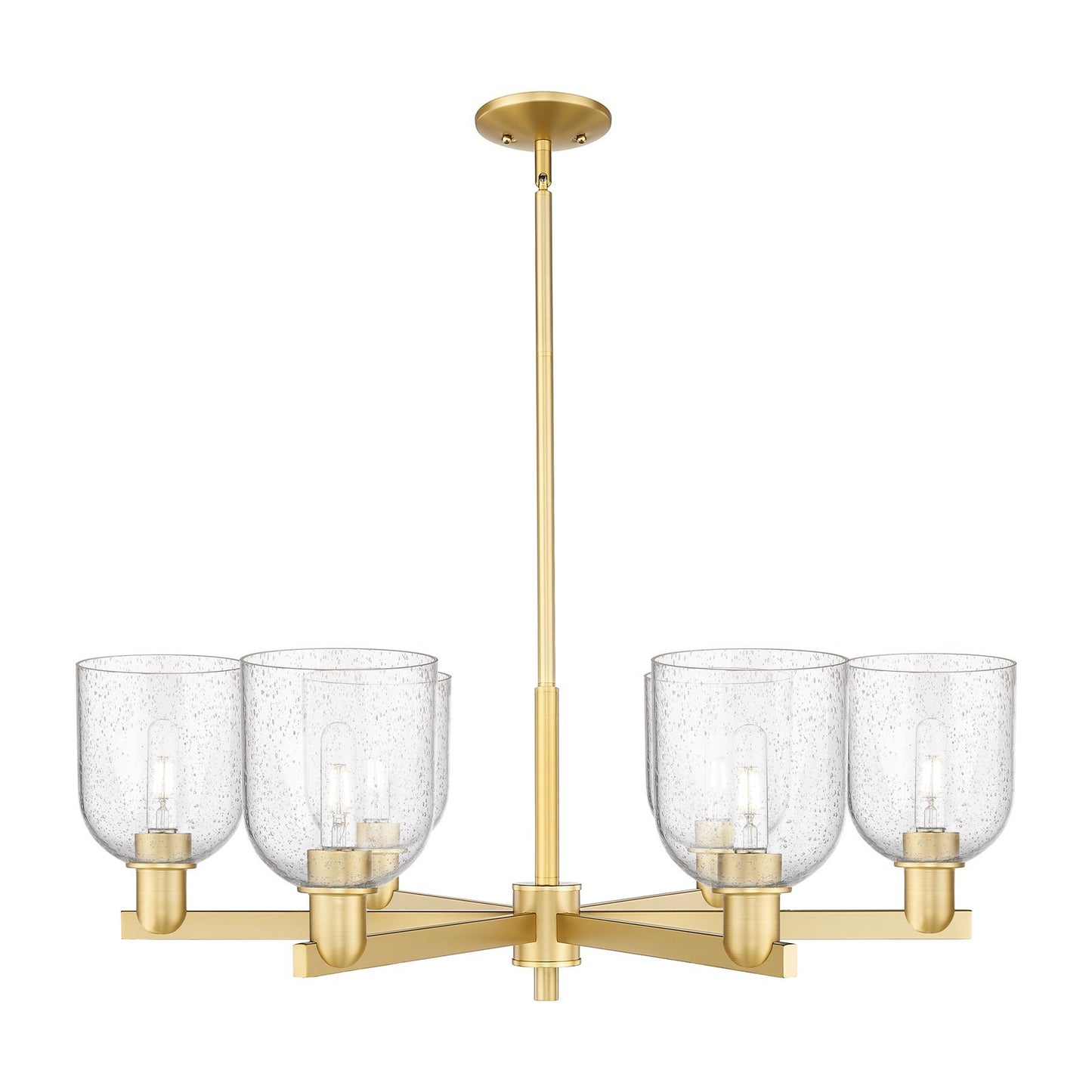 Innovations Bella 35in 6-Light Chandelier | Industrial Satin Gold Steel and Seedy Glass | Dining Room & Living Room | Model 716-6CR-SG-G558-6SDY