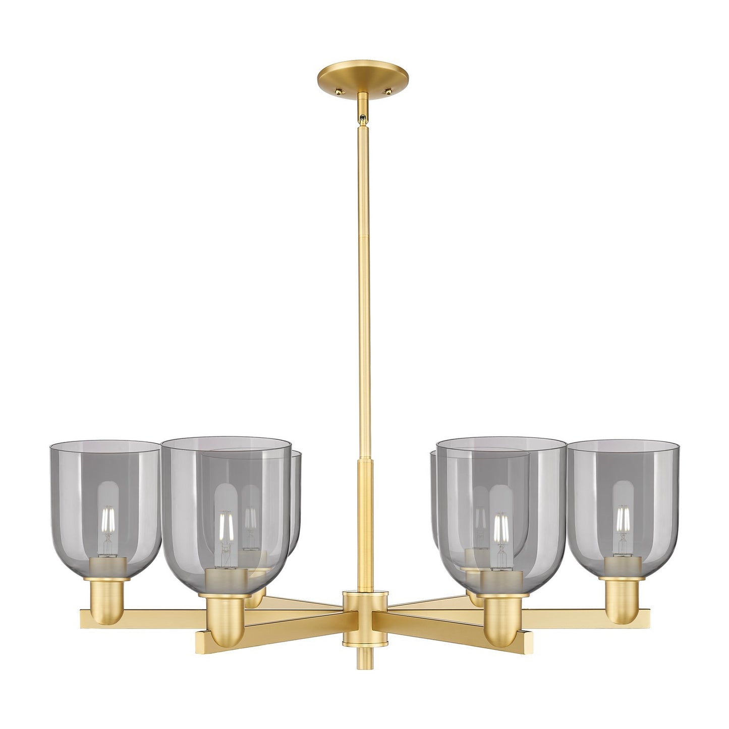 Innovations Bella 35in 6-Light Chandelier | Industrial Satin Gold and Light Smoke Glass | Dining Room & Living Room | Model 716-6CR-SG-G558-6SM