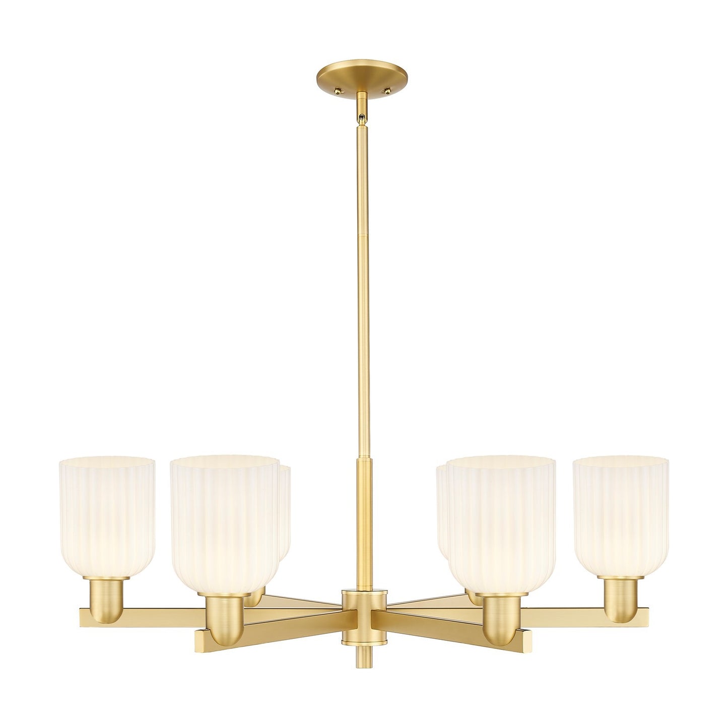 Innovations Bridal Veil 34.75in 6-Light Chandelier | Industrial Satin Gold Steel and Gloss White Ribbed Glass | Dining Room & | Model 716-6CR-SG-G559-5GWH