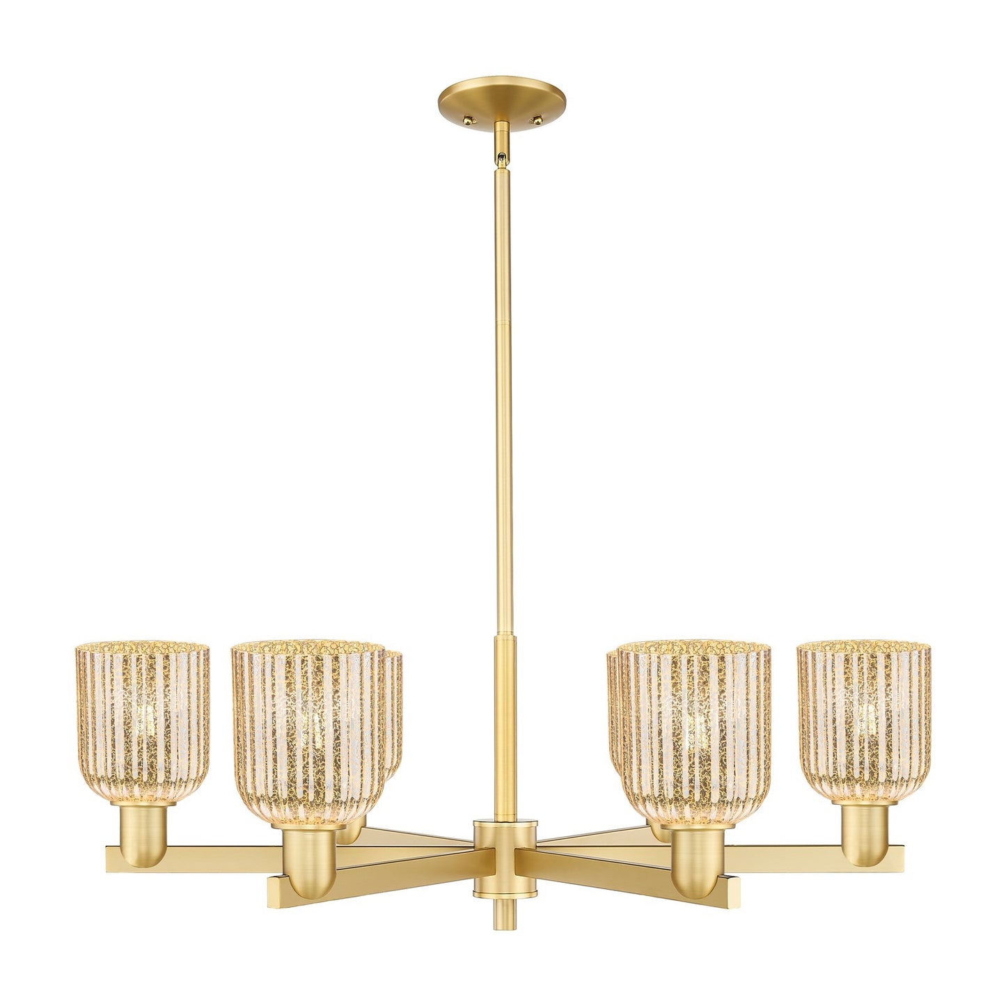Innovations Bridal Veil 35in 6-Light Chandelier | Industrial Satin Gold Steel and Mercury Ribbed Glass | Dining Room & Living | Model 716-6CR-SG-G559-5ME