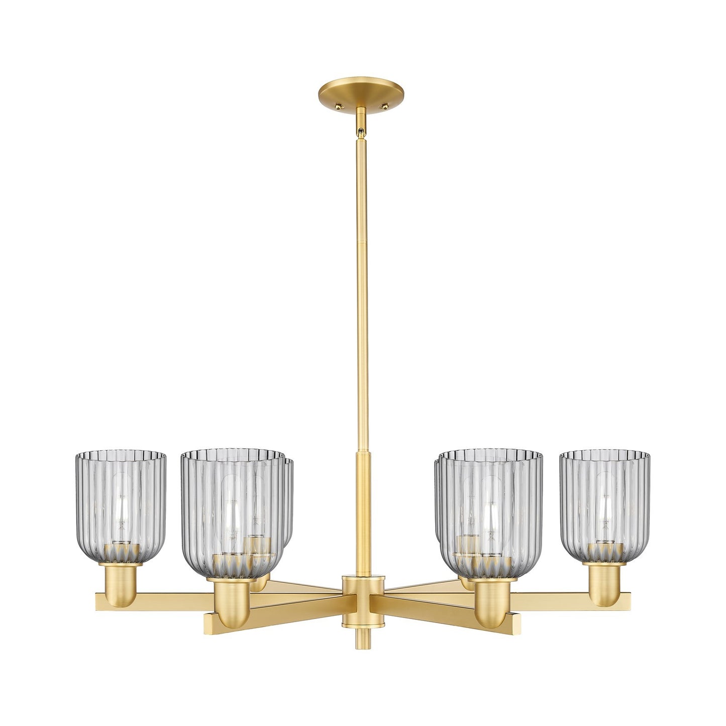 Innovations Bridal Veil 34.75in 6-Light Chandelier | Industrial Satin Gold Steel and Light Smoke Ribbed Glass | Dining Room & | Model 716-6CR-SG-G559-5SM
