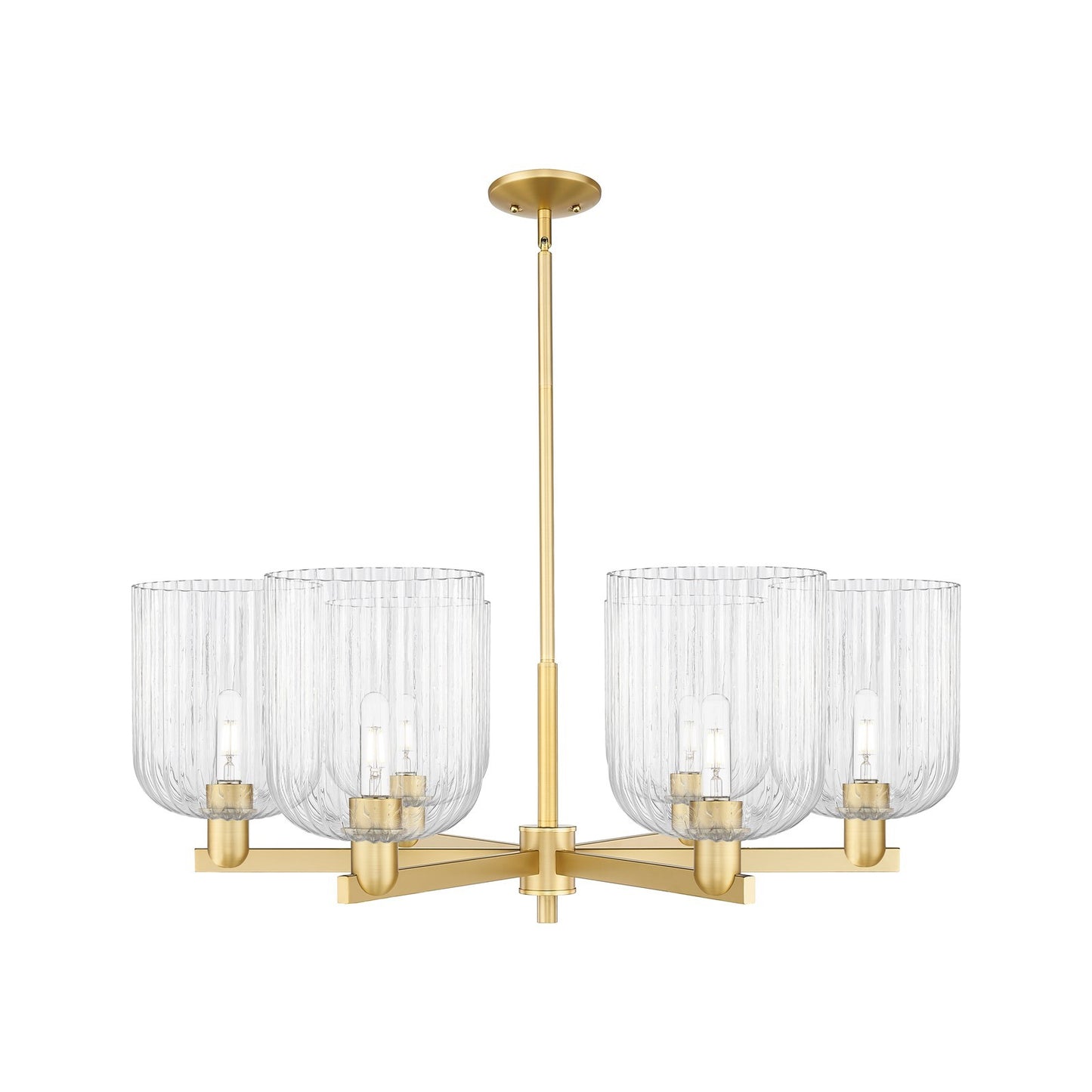 Innovations Bridal Veil 38in 6-Light Chandelier | Industrial Satin Gold Steel and Clear Ribbed Glass | Dining Room & Living | Model 716-6CR-SG-G559-8CL