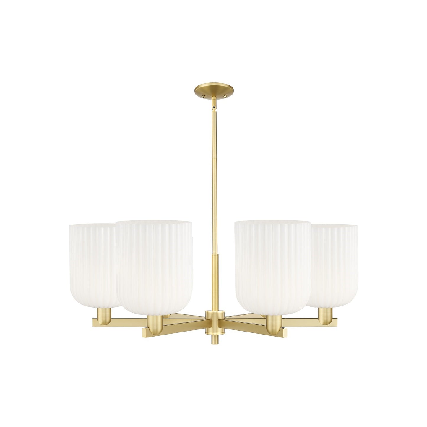 Innovations Bridal Veil 38in 6-Light Chandelier | Industrial Satin Gold Steel and Gloss White Ribbed Glass | Damp-Rated | Model 716-6CR-SG-G559-8GWH