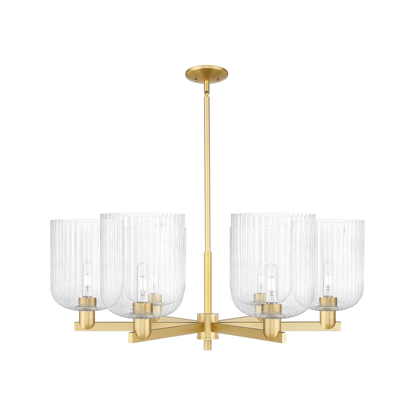 Innovations Bridal Veil 38in 6-Light Chandelier | Industrial Satin Gold Steel and Seedy Glass | Dining Room & Living Room | Model 716-6CR-SG-G559-8SDY