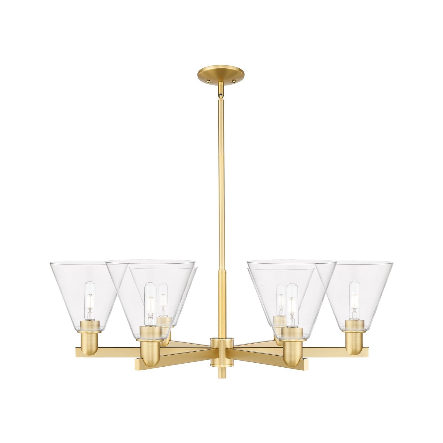Innovations Berkshire Glass 38in 6-Light Chandelier | Industrial Satin Gold Steel and Clear Glass | Dining Room & Living Room | Model 716-6CR-SG-GBC-82