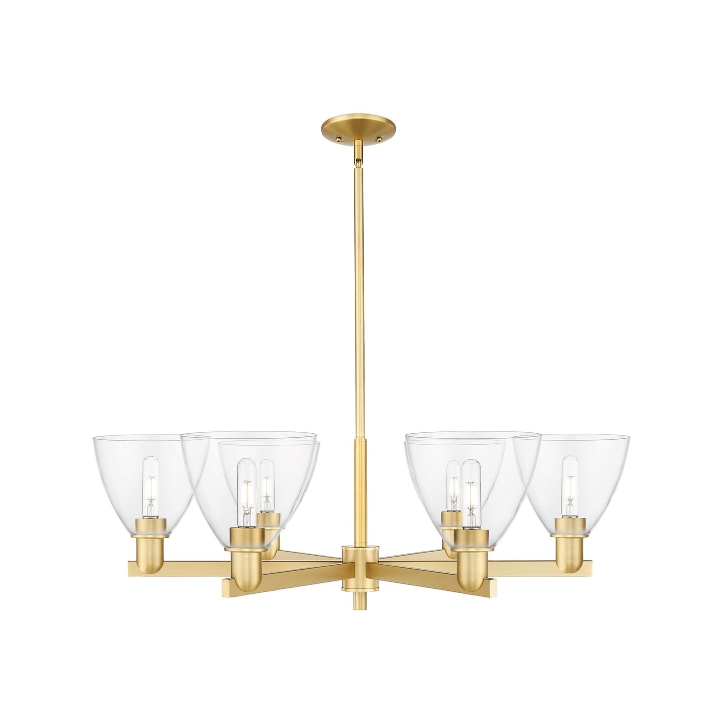 Innovations Bristol 37in 6-Light Chandelier | Industrial Satin Gold Steel and Clear Glass | Dining Room & Living Room | Model 716-6CR-SG-GBD-752