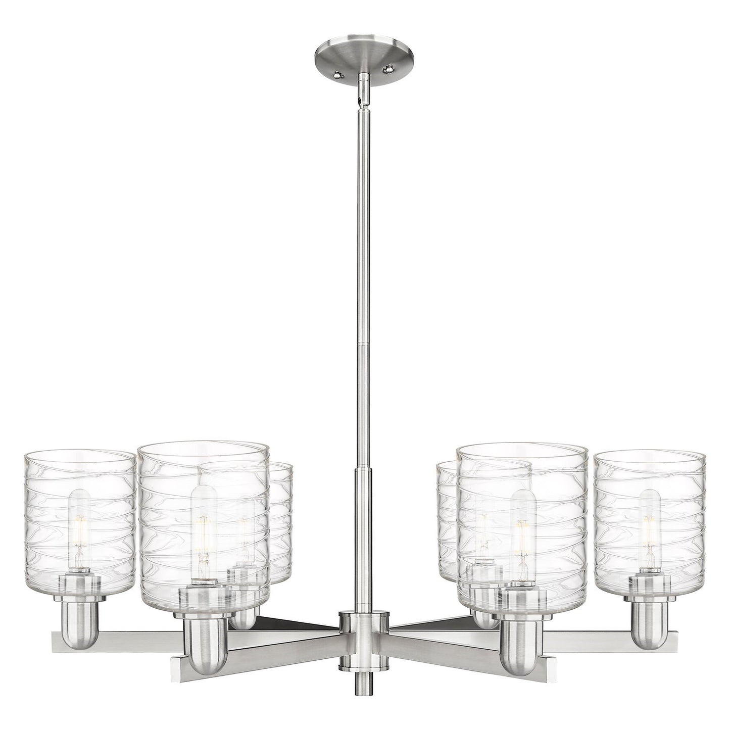 Innovations Cobbleskill 35in 6-Light Chandelier | Industrial Satin Nickel Steel and Deco Swirl Glass | Dining Room & Living Room | Model 716-6CR-SN-G1113