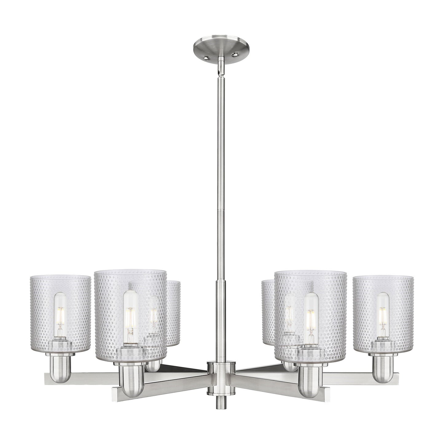 Innovations Cobbleskill 35in 6-Light Chandelier | Industrial Satin Nickel Steel and Clear Glass | Dining Room & Kitchen Island | Model 716-6CR-SN-G112