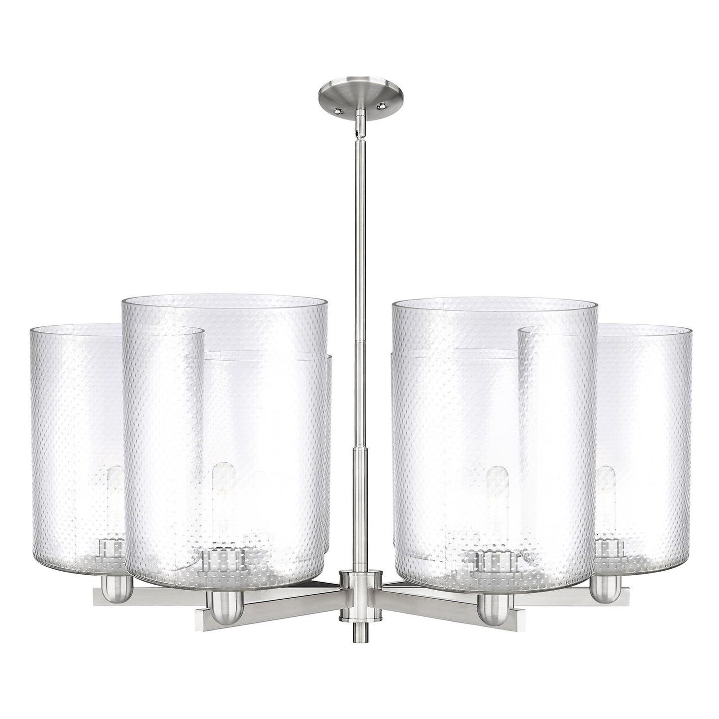 Innovations Cobbleskill 39in 6-Light Chandelier | Industrial Satin Nickel Steel and Clear Glass Drum Shade | Dining Room & | Model 716-6CR-SN-G112-L