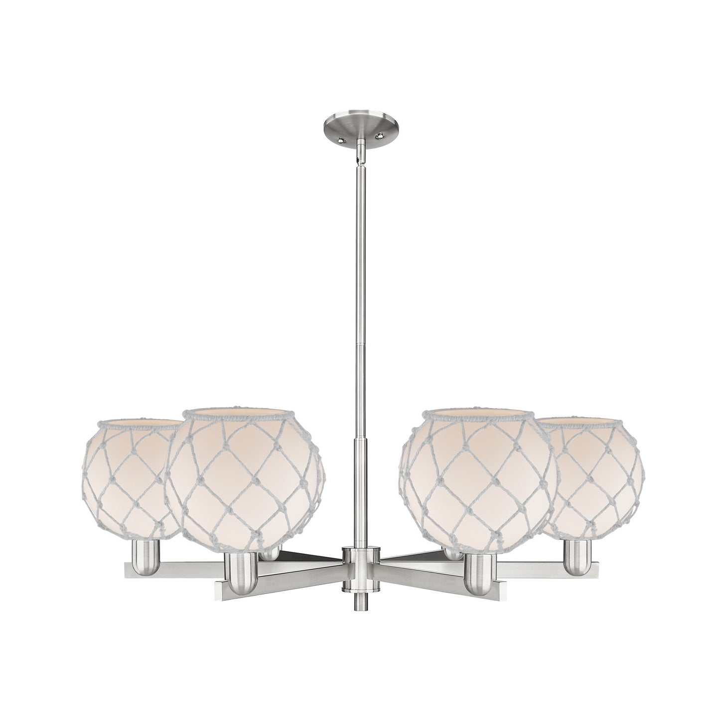 Innovations Farmhouse Rope 38in 6-Light Chandelier | Industrial Satin Nickel Steel and White Frosted Glass with Rope | Dining | Model 716-6CR-SN-G121-8RW