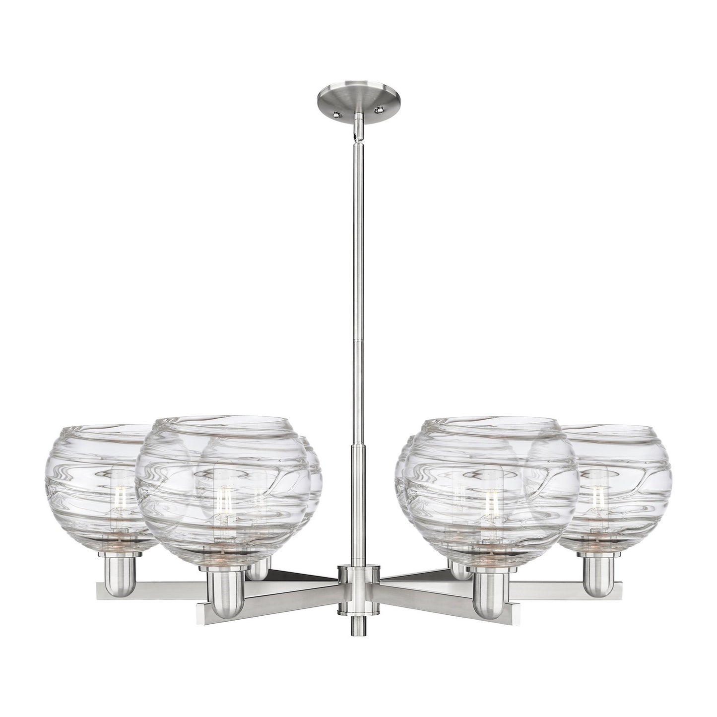 Innovations Athens Deco Swirl 38in 6-Light Chandelier | Industrial Satin Nickel Steel and Clear Glass | Dining Room & Living | Model 716-6CR-SN-G1213-8CL