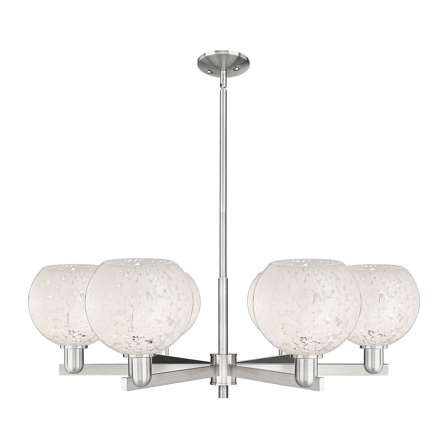 Innovations Lighting White Mouchette 38in 6-Light Chandelier | Industrial Satin Nickel Steel and White Glass | Kitchen Island | Model 716-6CR-SN-G1216-8WM