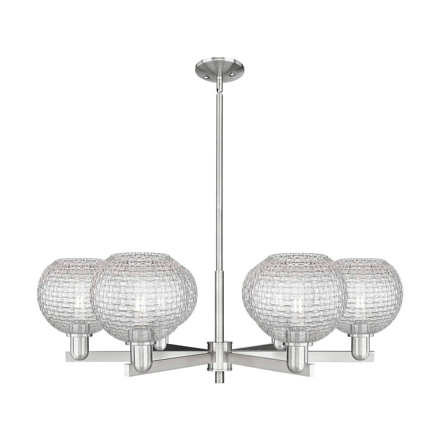 Innovations Athens 38in 6-Light Chandelier | Industrial Satin Nickel Steel and Clear Basket Weave Glass | Dining Room & | Model 716-6CR-SN-G122C-8CL