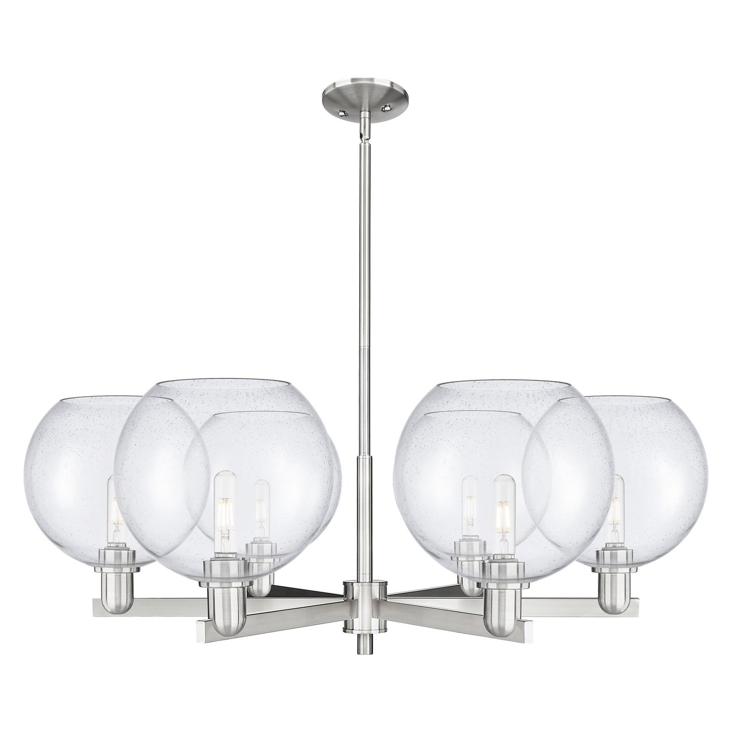 Innovations Athens 40in 6-Light Chandelier | Industrial Satin Nickel Steel and Seedy Glass | Dining Room & Living Room | Model 716-6CR-SN-G124-10
