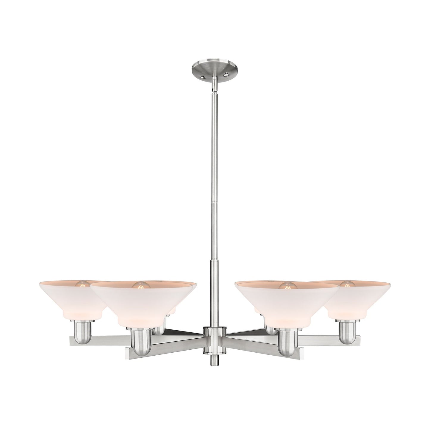 Innovations Orwell 38in 6-Light Chandelier | Industrial Satin Nickel Steel and Matte White Glass | Dining Room & Living Room | Model 716-6CR-SN-G131