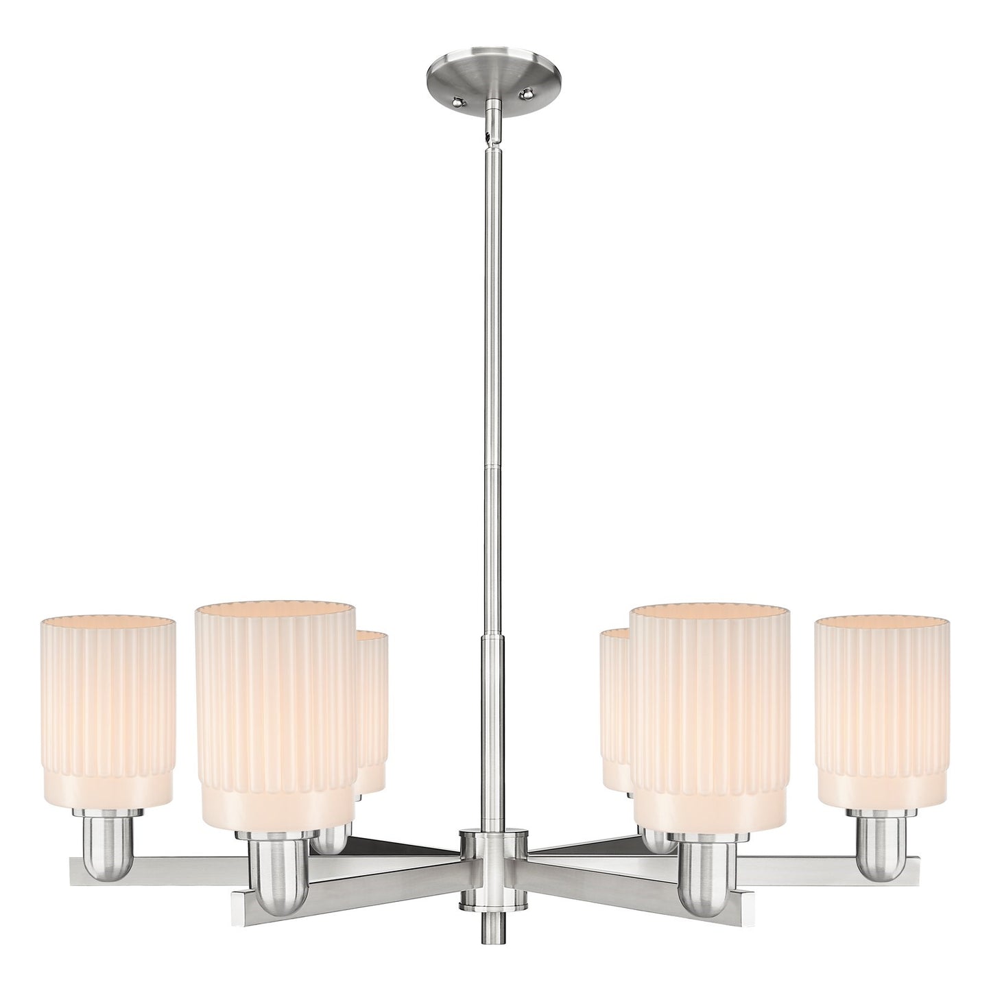 Innovations Hadley 34in 6-Light Chandelier | Industrial Satin Nickel and Matte White Glass | Dining Room & Living Room | Model 716-6CR-SN-G341