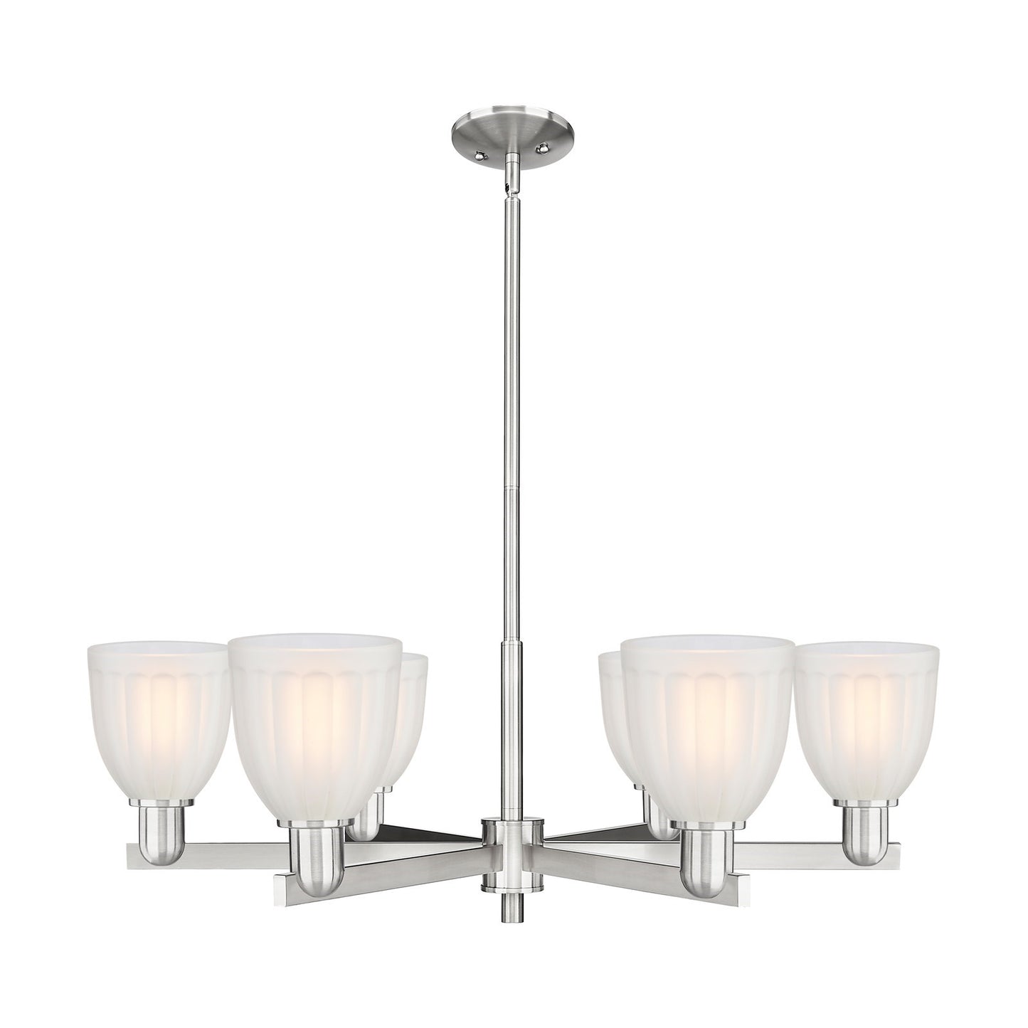 Innovations Brookfield 36in 6-Light Chandelier | Industrial Satin Nickel and White Frosted Ribbed Glass | Dining Room & Living | Model 716-6CR-SN-G441