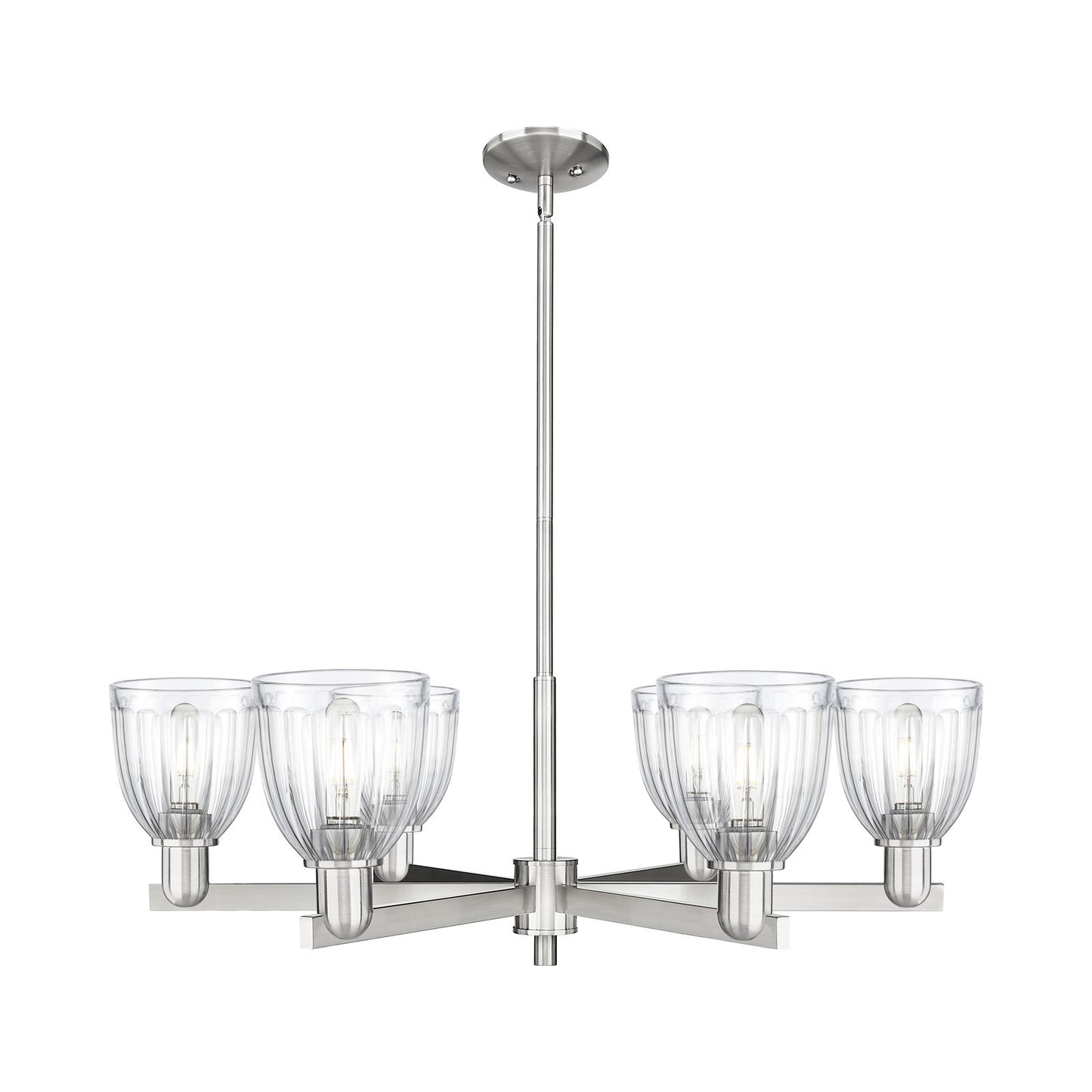 Innovations Brookfield 36in 6-Light Chandelier | Industrial Satin Nickel and Clear Ribbed Glass | Dining Room & Living Room | Model 716-6CR-SN-G442