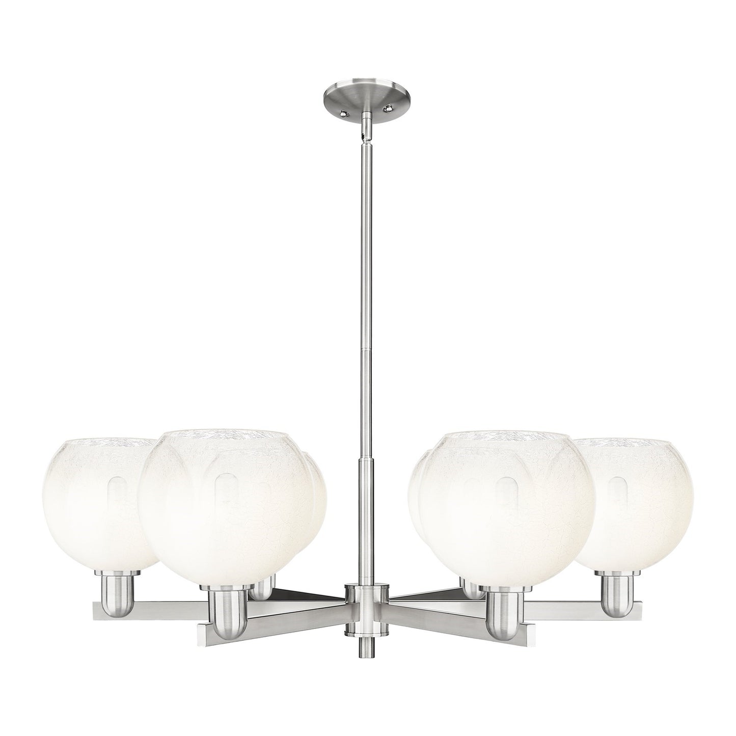 Innovations Brookhaven Globe 37.75in 6-Light Chandelier | Industrial Satin Nickel Steel and Opal Glass | Kitchen Island & | Model 716-6CR-SN-G483-8OP