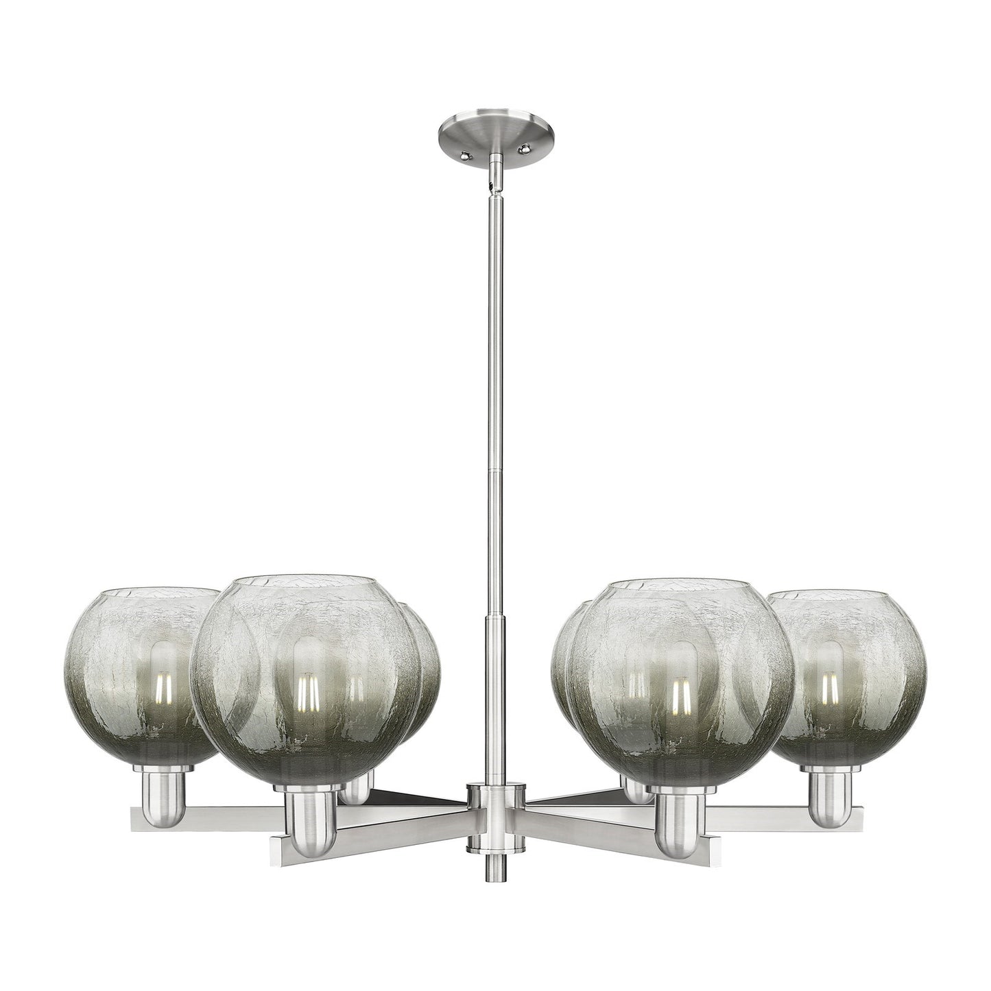 Innovations Brookhaven Globe 38in 6-Light Chandelier | Industrial Satin Nickel Steel and Slate Glass | Dining Room & Living | Model 716-6CR-SN-G483-8SL
